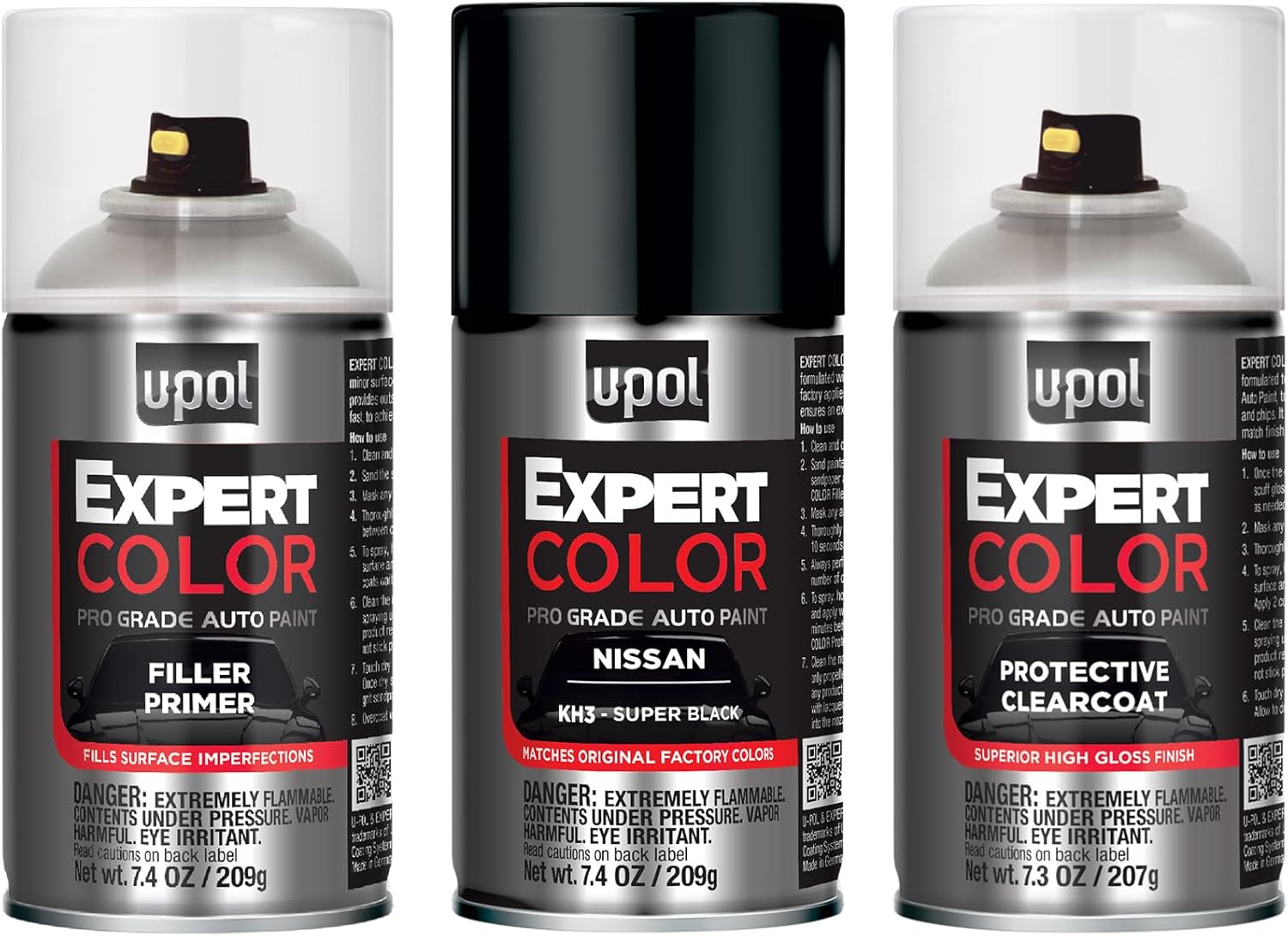 U-POL Expert Color Car Spray Paint Touch Up Kit, Nissan KH3 Super Black, Exact Match Automotive Paint Kit with Primer & Clearcoat, For Scratch Repair or Repainting