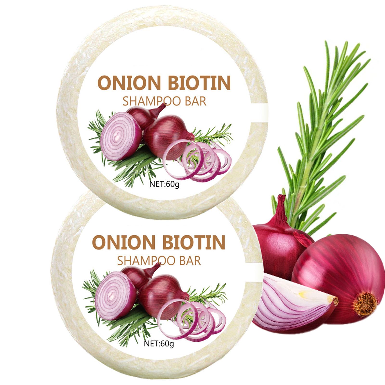 2 Pack Onion Biotin Shampoo Bar for Hair Growth, Onion Biotin and Rosemary Shampoo Bar for Hair Loss and Thinning Hair, Hydrating Hair Shampoo Soap for Hair Care Moisturize Clean 3 In 1
