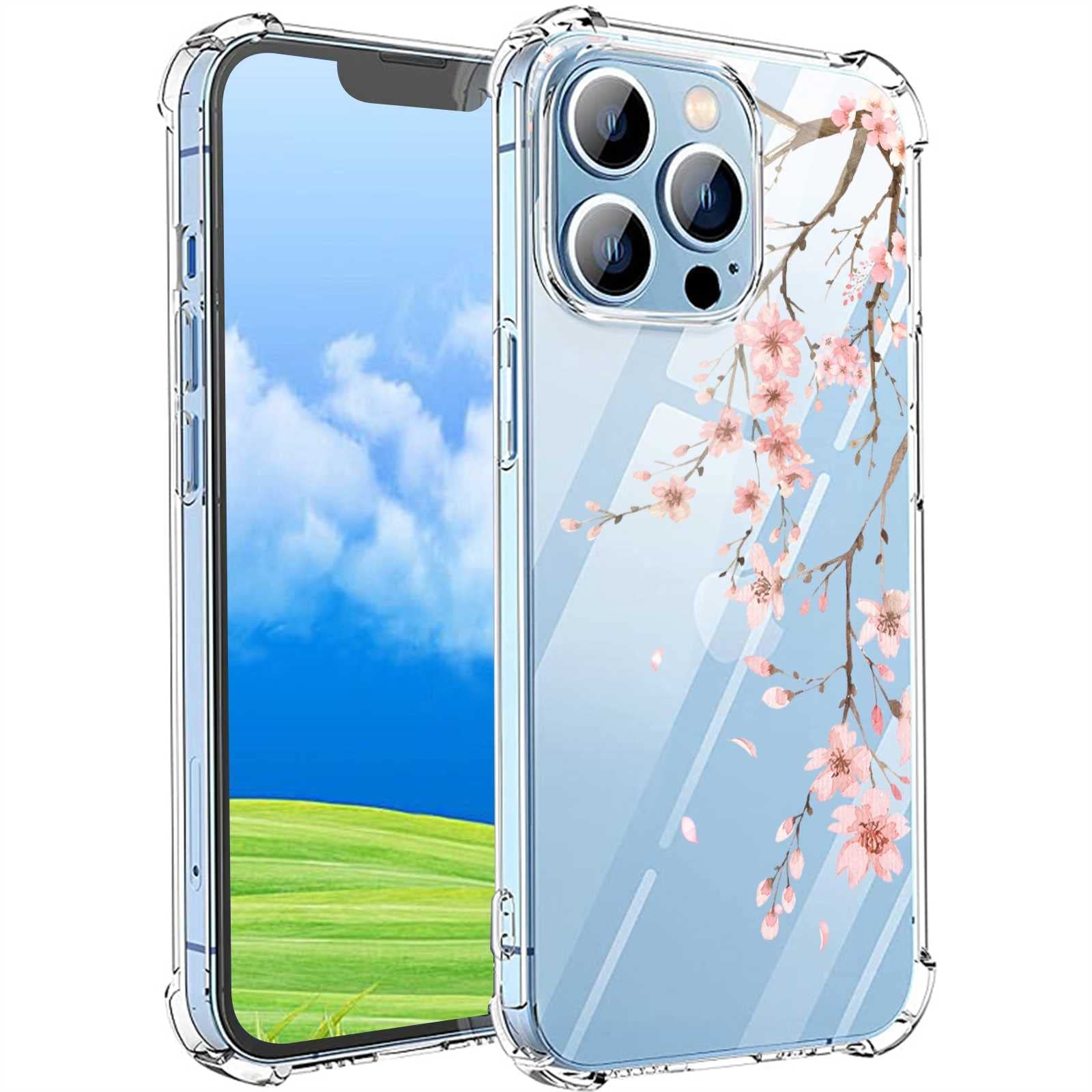 HATAP Compatible with iPhone 14 pro Cherry Blossom Case,Cherry Blossom Flower Floral Art Aesthetic Graphic Design for iPhone Case Girls Women,Soft TPU Anti-Scratch Protective Clear Case for iPhone