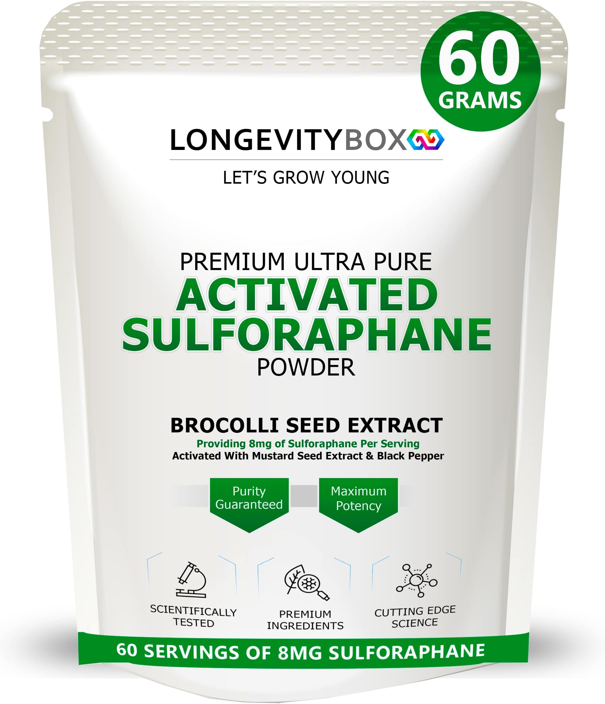 Activated Sulforaphane Supplement 10mg - 60 Days Supply - 52,000mg of Broccoli Sprout Extract - High Potency Extract and 100% Natural with Antioxidant Properties