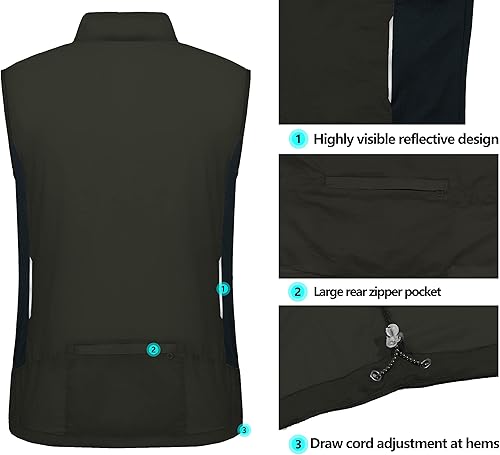 Miniatura 4 de Little Donkey Andy Chaleco de ciclismo para hombre, chaleco reflectante para bicicleta, ultra ligero, transpirable, resistente al viento, para golf,