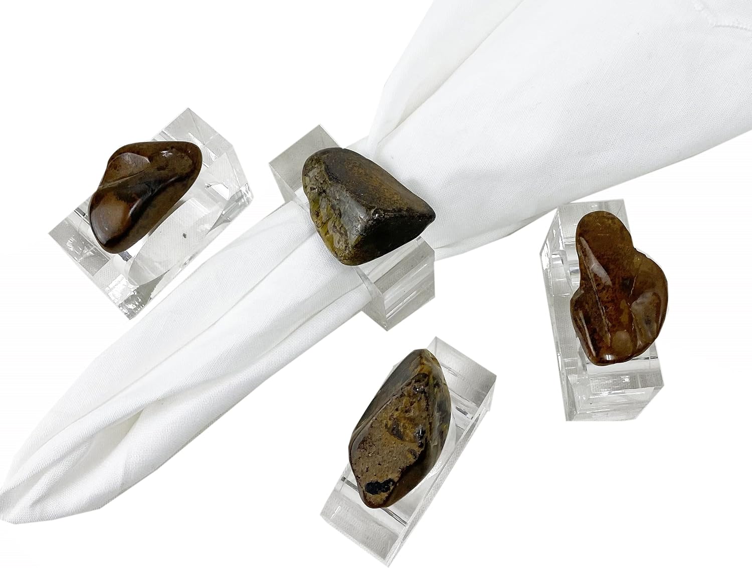 Fennco Styles Brown Gemstone Napkin Rings, Set of 4 - Natural Rock Napkin Holders for Home Décor, Dining Table, Banquet, Everyday Use and Special Occasion