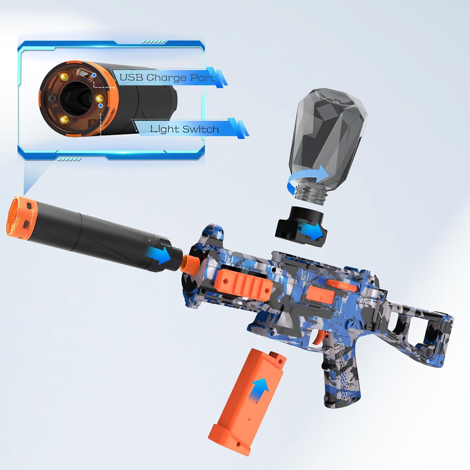 Light Up Gel Ball Blaster, Dual-Mode Auto & Semi-Auto Electric Splatter Blasters-Toys, Automatic Outdoor Games Toys for Activities Team Game, Age 12+ Year Up