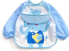 Camisa de babador de manga comprida para bebês de 6 a 36 meses, essencial para comer, alimentar, suprimentos de desmame de manga comprida, para guardar alimentos