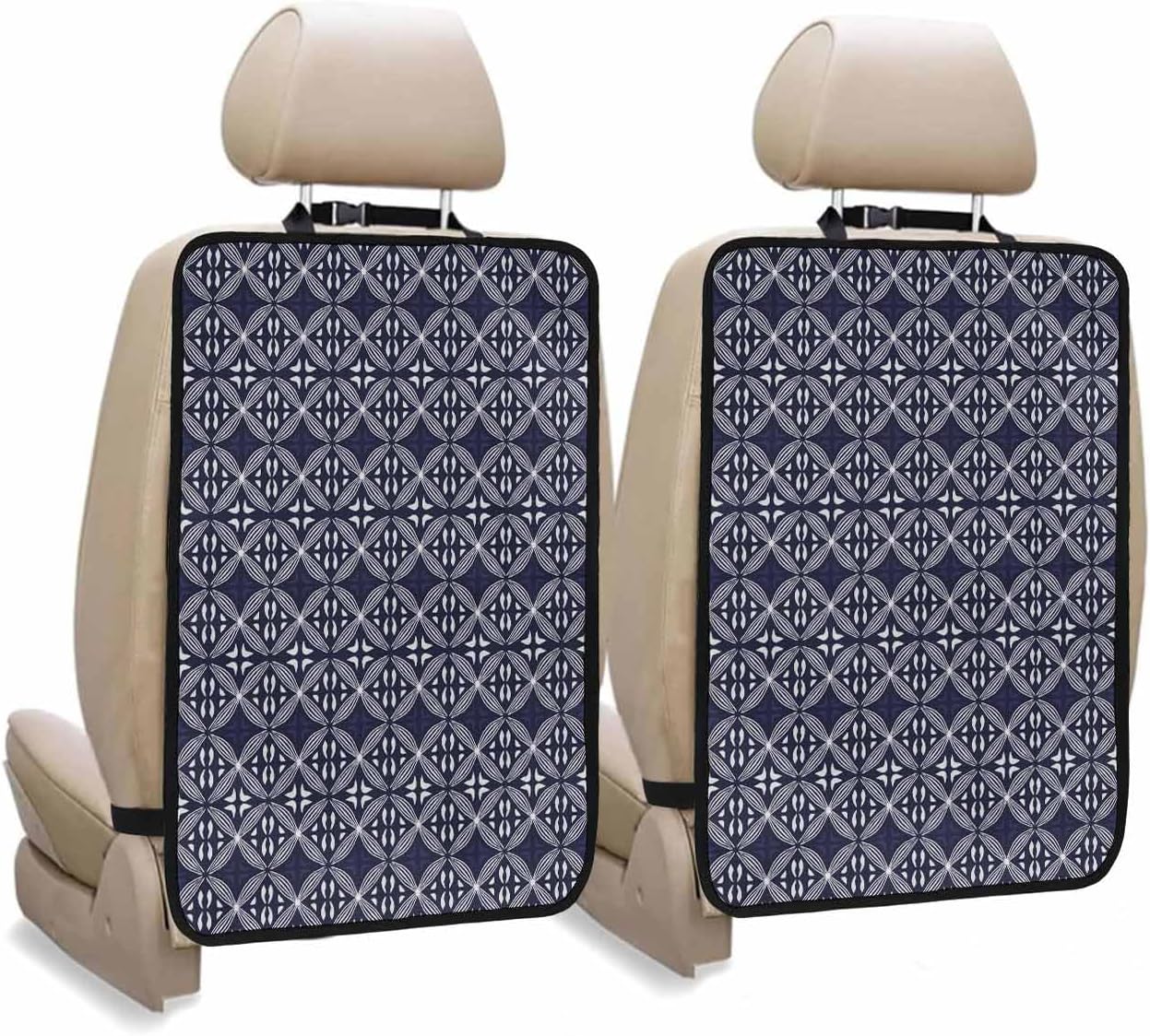 Car Seat Protector, 2 Pack Kick Mats Back Seat Protector Modern Abstract Geometric Blue Vintage Geometric Pattern Waterproof Backseat Cover for Kids Universal Fit Automotive Interior Protectors