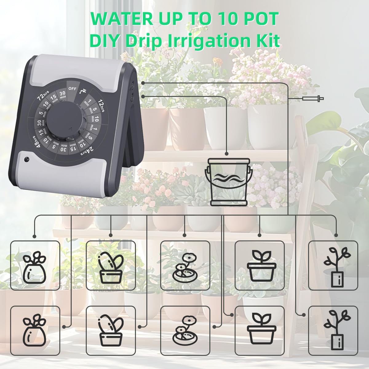 Sistema de riego automático para plantas de interior, kit de riego para interiores, sistema de riego automático y temporizador de agua programable para 10 plantas en maceta