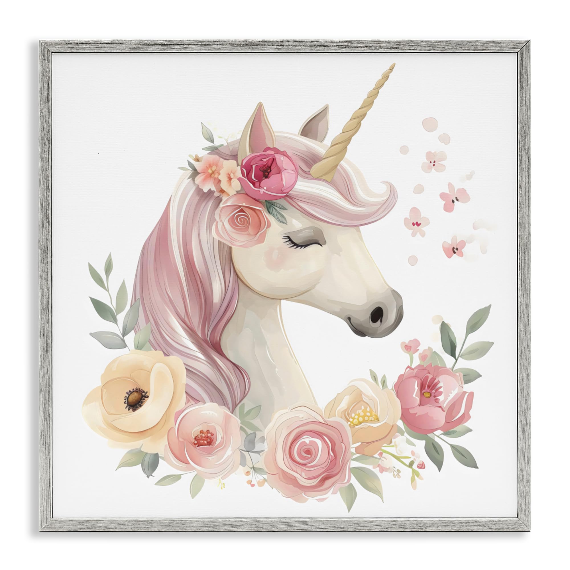Licorne avec couronne florale impression Giclée haut de gamme