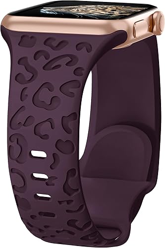 Correas deportivas de silicona con grabado de leopardo para Apple Watch Band de 1.575 in 1.496 in 1.614 in 1.654 in 1.732 in 1.772 in, correa