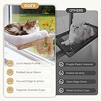 Vista 9 de Pecute Percha plegable para ventana para gatos, cama para gatos suave como la nube con marco de madera maciza, ventosa fuerte, cojín lavable, hamaca