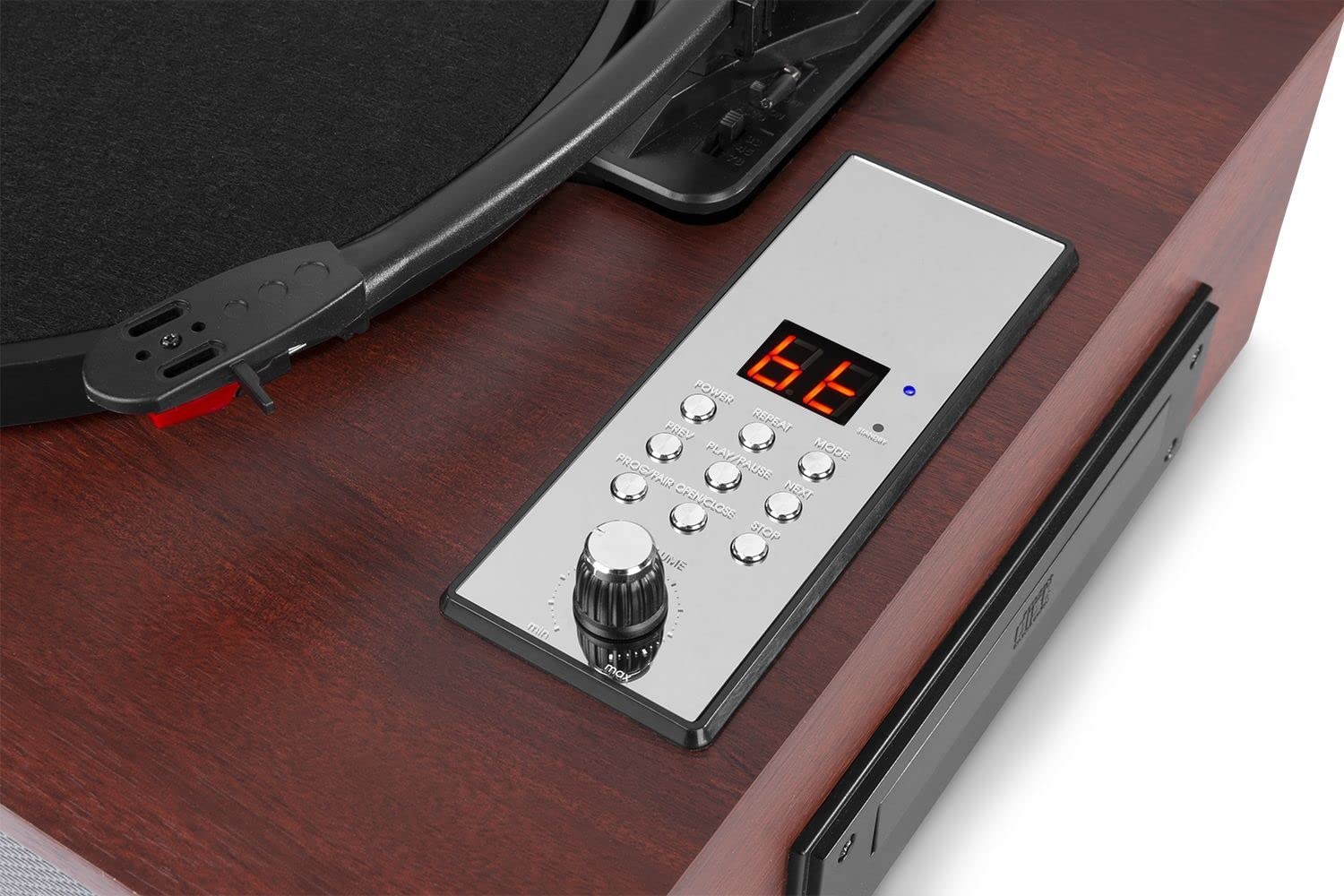 Fenton RP180 Platine Vinyle Lecteur CD Design Retro - Bois Foncé, Récepteur Bluetooth, Haut-Parleurs Intégrés, 33, 45 et 78 Tours, Sortie RCA, Radio FM, Contrepoids Réglable, Fonction Arrêt Auto