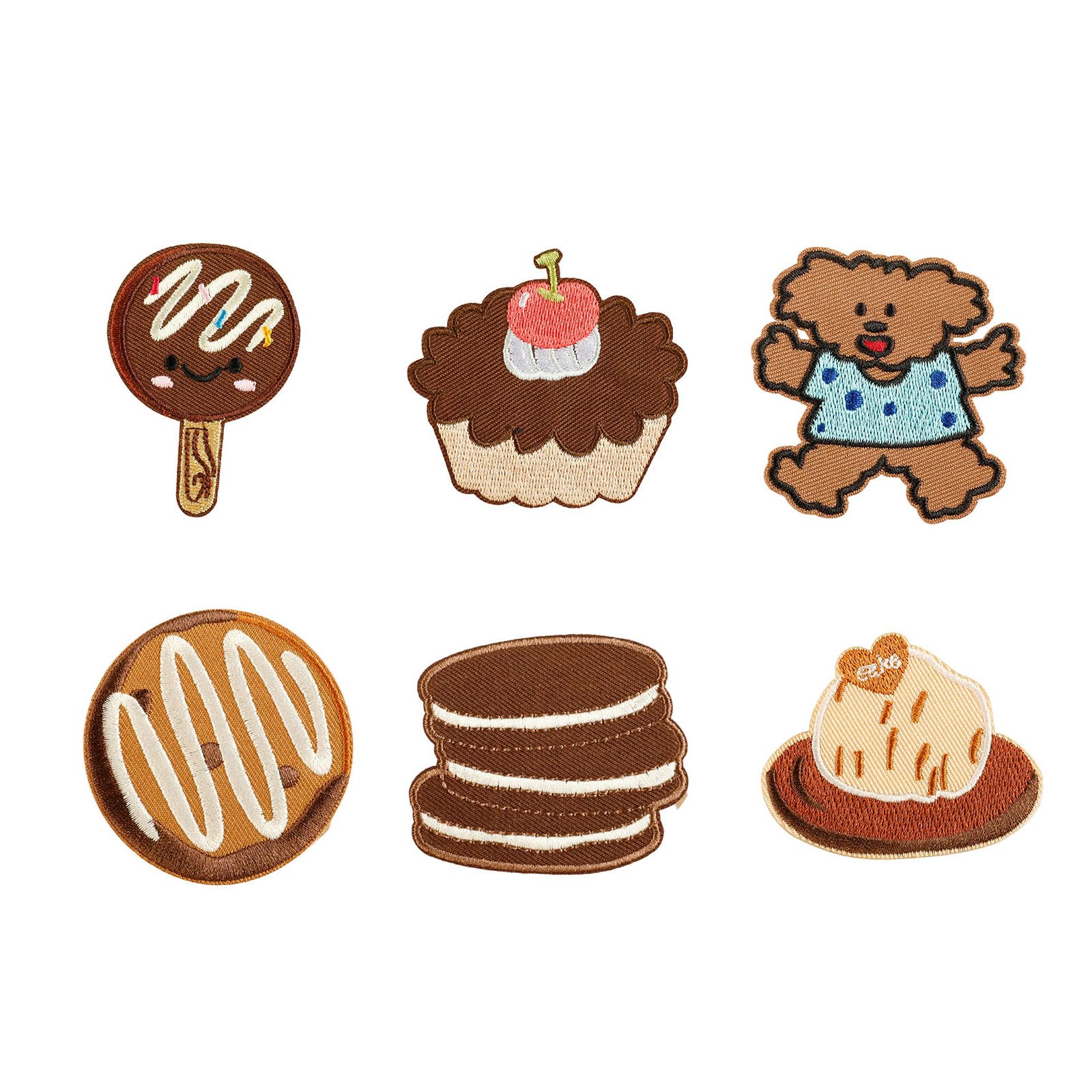 Kalttoy 6Pcs Cake Dessert Adhesive Embroidery Appliques Iron on Fabric Patches for Kids Clothing Jackets Bag Hat Sewing Project Adhesive Dessert Patches