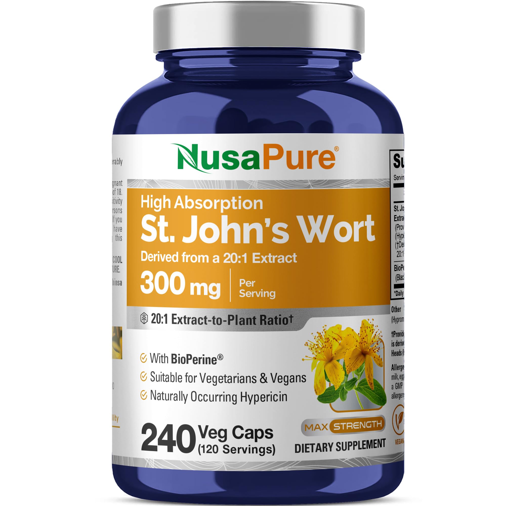 St. John’s Wort 300 mg, 240 Veggie Caps with Bioperine - 120 Servings
