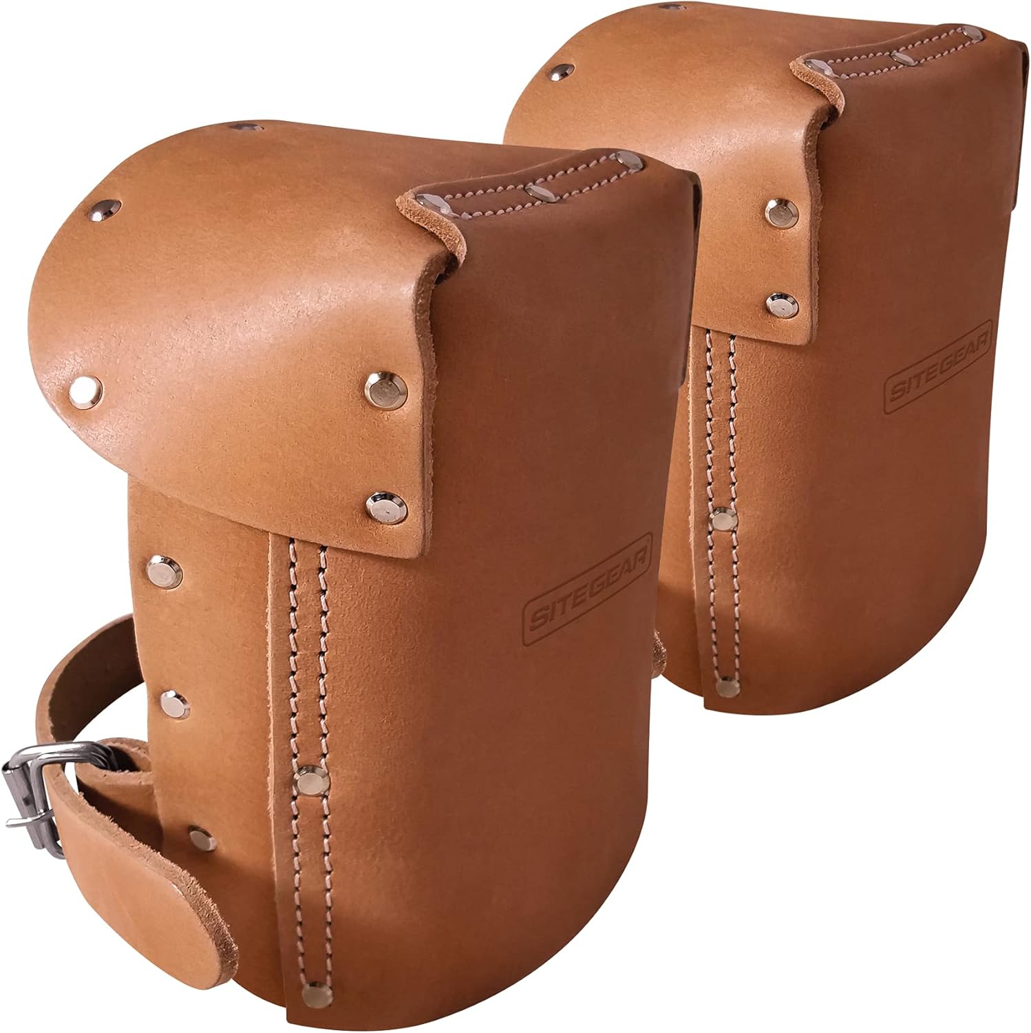 Padded Leather Knee Pads with Adjustable Strap, Tan (51-11422P)