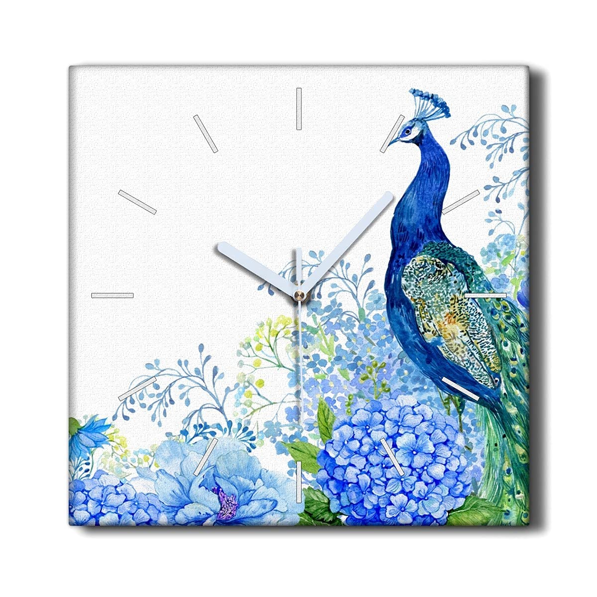 Horloge sur Toile 30x30cm Paon Fleurs Coloray Horloge Murale