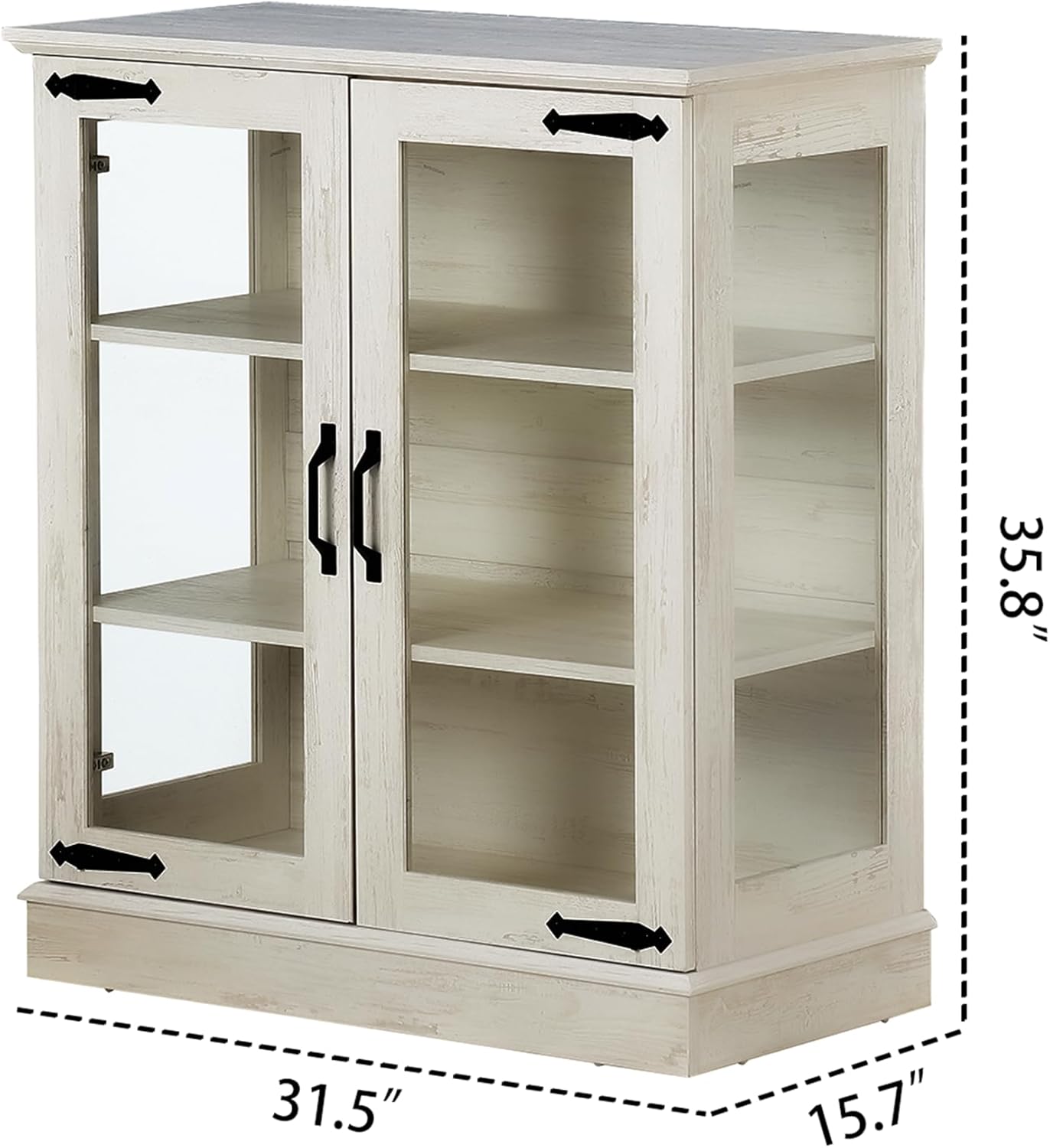 FOREST GRAVITY 31.5'' Small Accent Display Buffet Cabinet with Glass Doors for Great Showcase,Small Coffee bar Cabinet with Storage and 2 Shelves,Modern Sideboard Buffet for Kitchen,Washed White