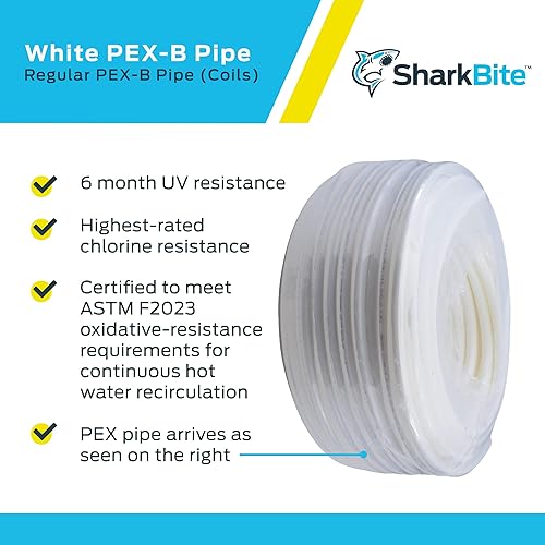 Miniatura 4 de SharkBite - Tubería de agua flexible PEX blanca de 1 pulgada x 300 pies para fontanería, PEX-B, U880W300