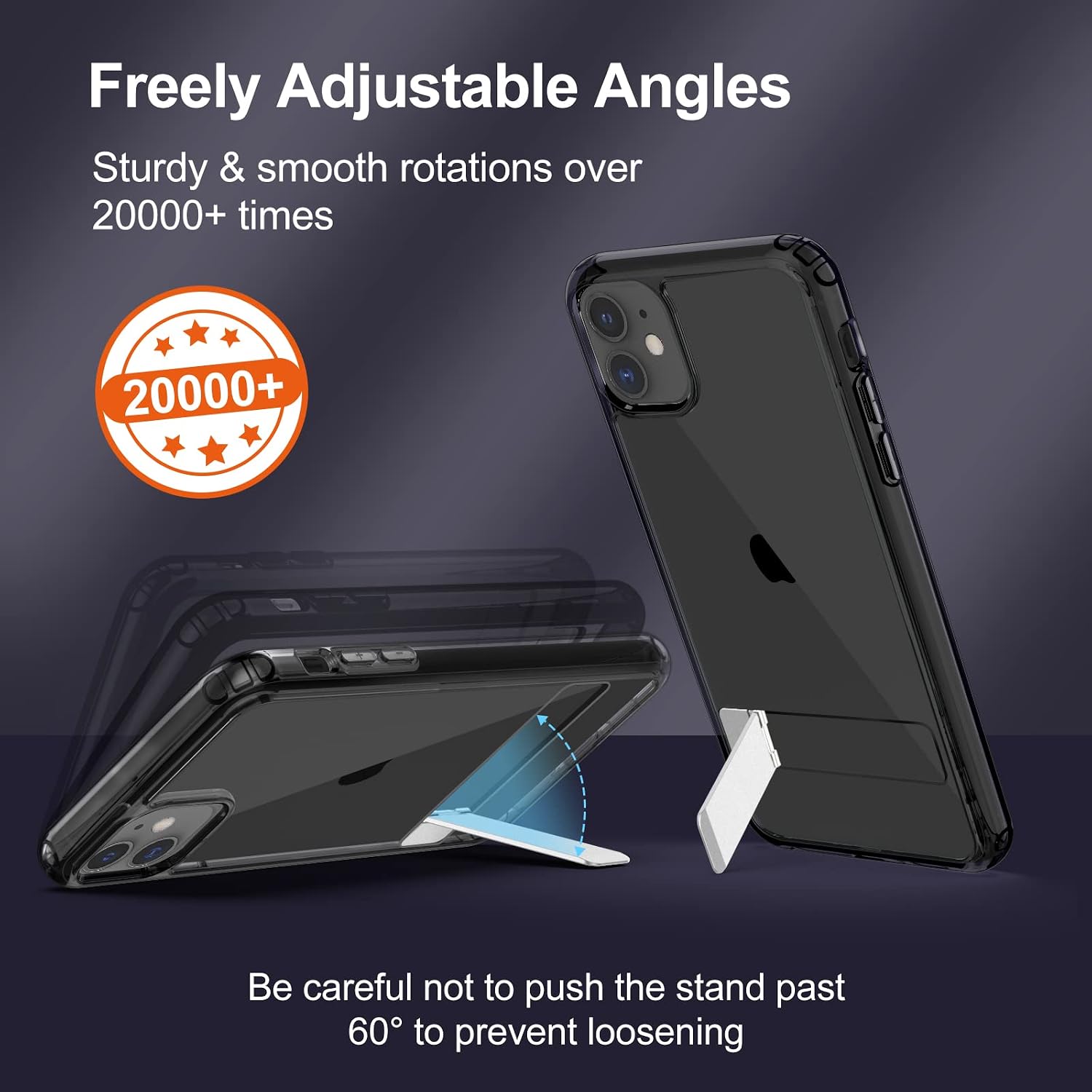 JETech Case for iPhone 11 6.1-Inch with Stand, Support Wireless Charging, Slim Shockproof Bumper Phone Cover, 3-Way Metal Kickstand (Black)