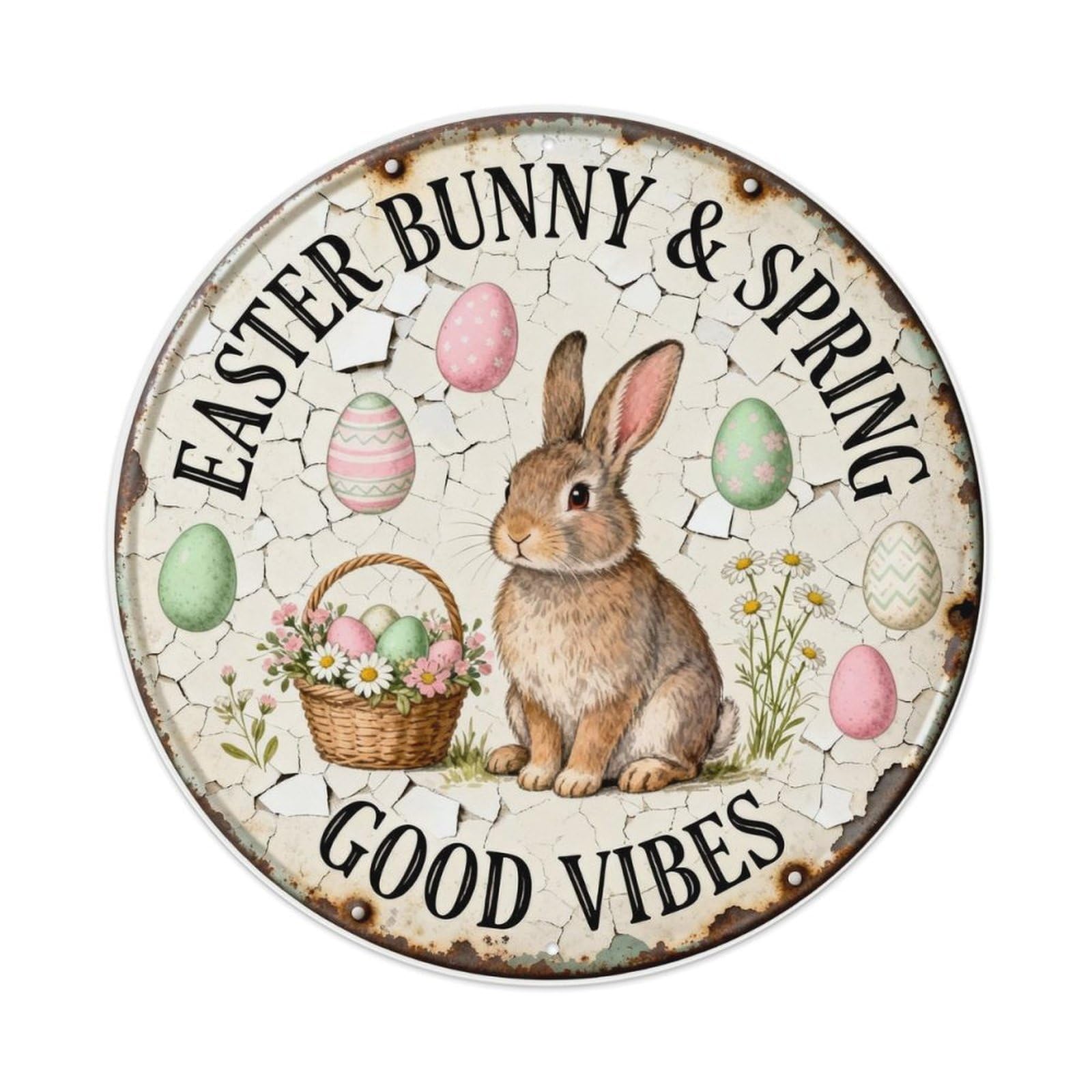 EASTER BUNNY & SPRING GOOD VIBES Metal Tin Sign Plaque