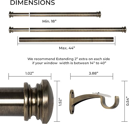 Miniatura 2 de Deco Window - Varilla ajustable para cortinas para ventanas de 18 a 44 pulgadas, poste de hierro de 1 pulgada extendible de alta resistencia con