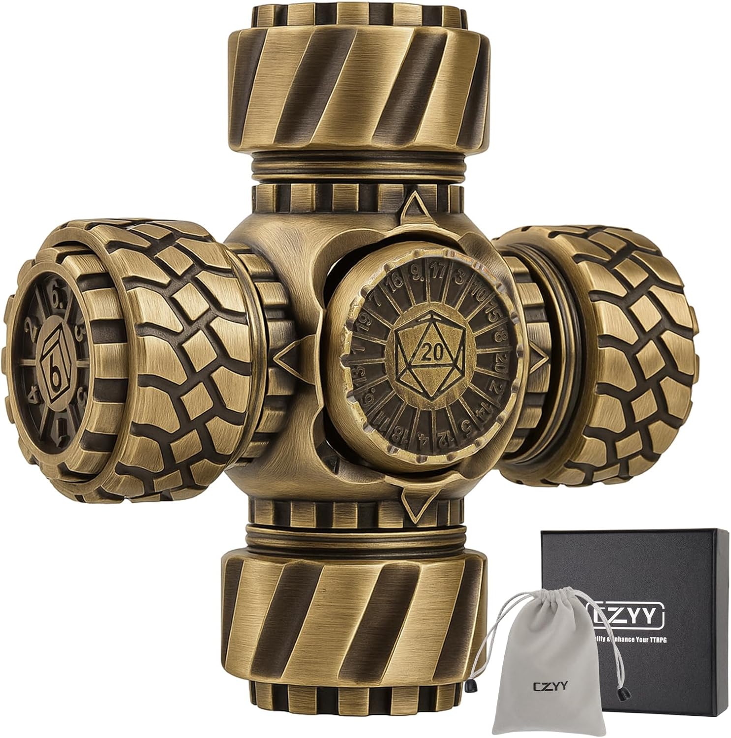 DND Spinner Dice – 7-in-1 Metal Polyhedral Dice Set with Rotating Sides & 4 Wheel Spinners | Stress Relief, Easy to Read, Great Gift and Accessories for DM, Gamer & Collector (Style B)