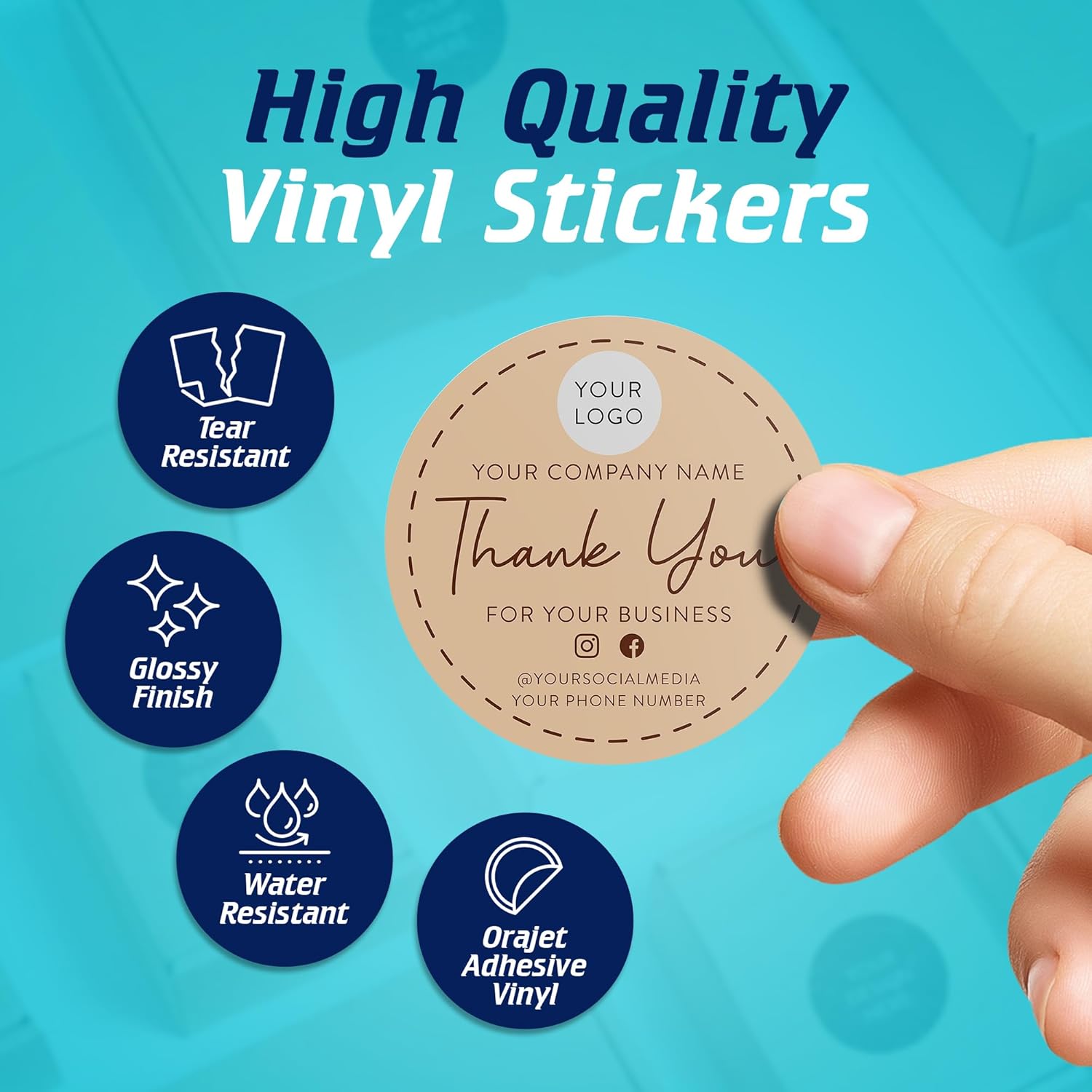 DayStar Custom Signs & Design, 60-Pack Round Personalized Stickers - Custom Vinyl Sticker for Small Business Logo - Labels for Cafe, Boutique, Packaging, Handmade, Promotional Items (Brown, 2x2)