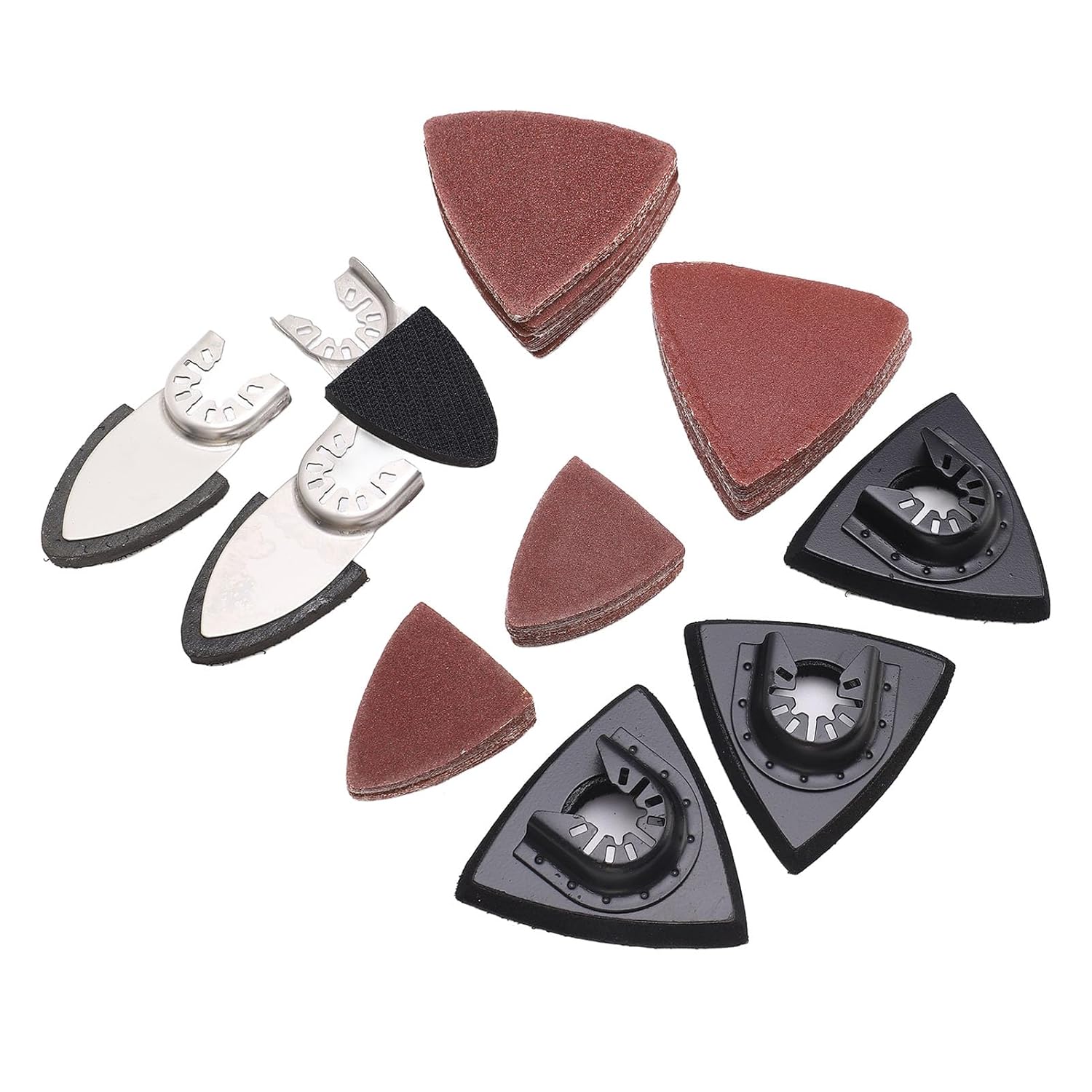 106Pcs Oscillating Tool Sanding Pads Kit, Oscillating Multi Tool Sanding Pads for Metal Wood Gypsum, 6Pcs Finger Triangle Sanding Pad with 100Pcs Multitool Sandpaper Sheet,