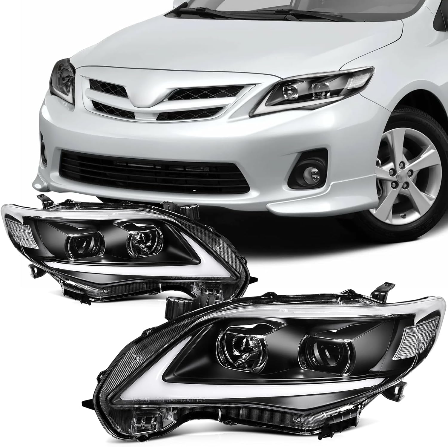 SCITOO Headlights For Toyota Corolla 2011-2013 Headlamps Black Housing Clear Reflector Clear Lens Driver and Passenger Side