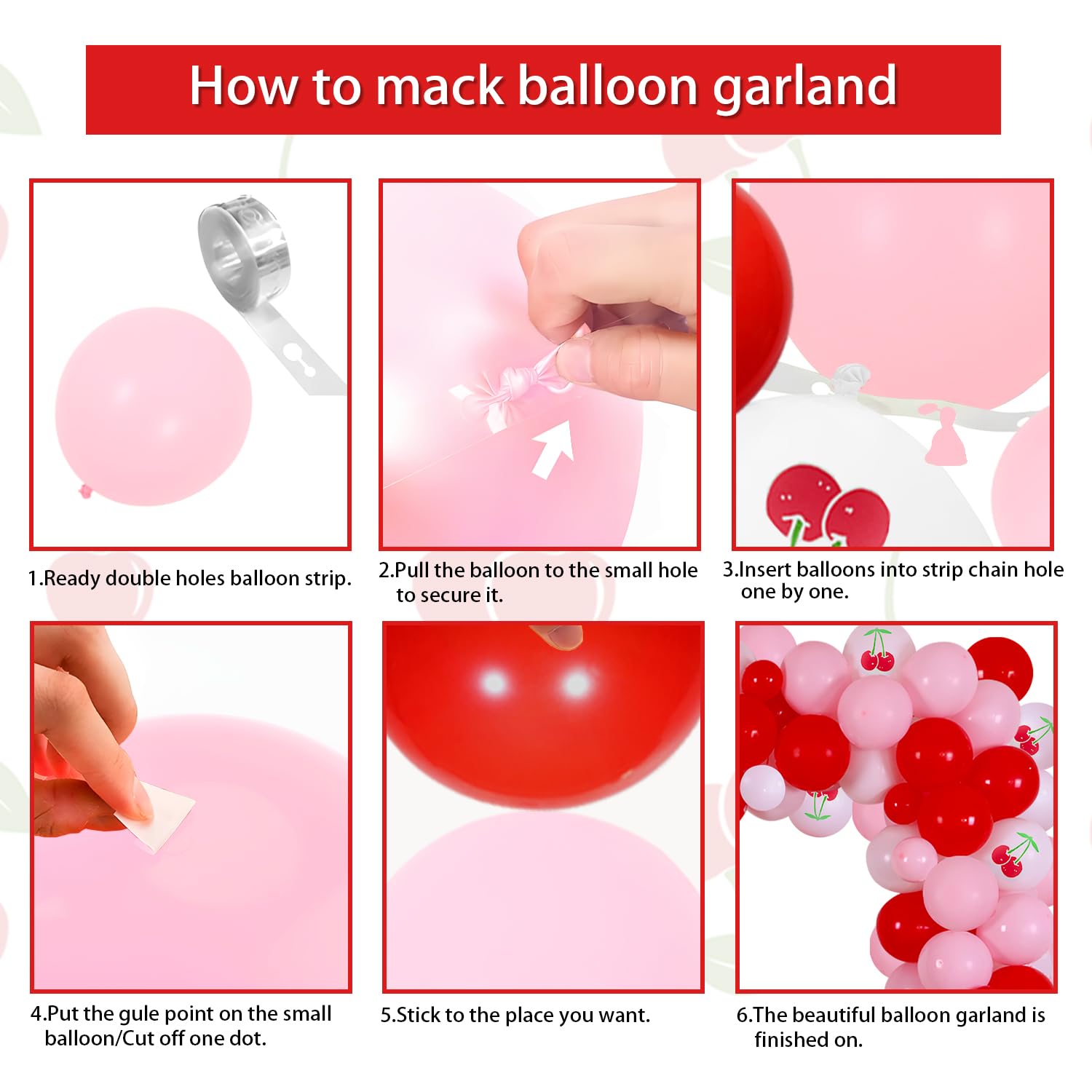 9 pezzi Set di palloncini a forma di ciliegia, include palloncini rossi