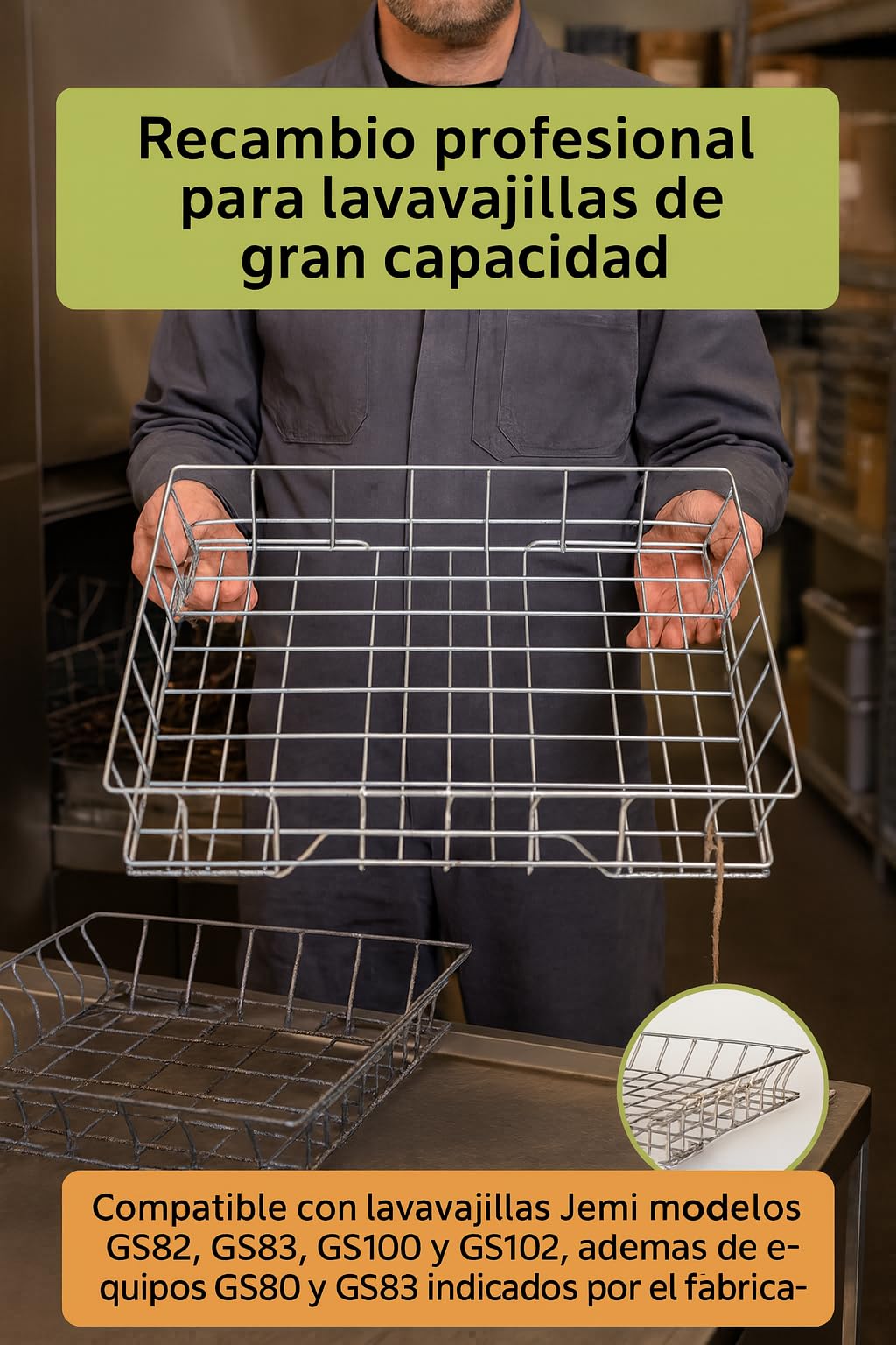 Cesta Platos Abierta 500x550x105 Metalica Lavavajillas Industrial 50x55 Compatible Con Jemi GS82 GS83 GS100 GS102 Repuesto 3502050 Cesto Platos Profesional Hosteleria y Bares