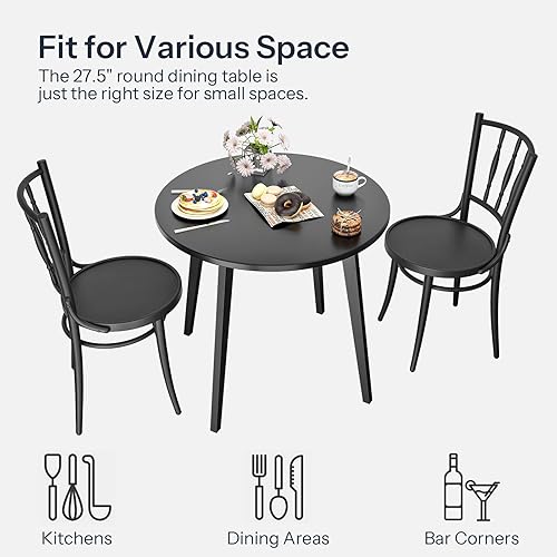 Miniatura 4 de HOOBRO Mesa de Comedor de Bambú, Mesa de Comedor Redonda para 2, Mesa de Cocina de 27.5" para Espacios Pequeños, Mesa de Escribir, Fácil de Montar,