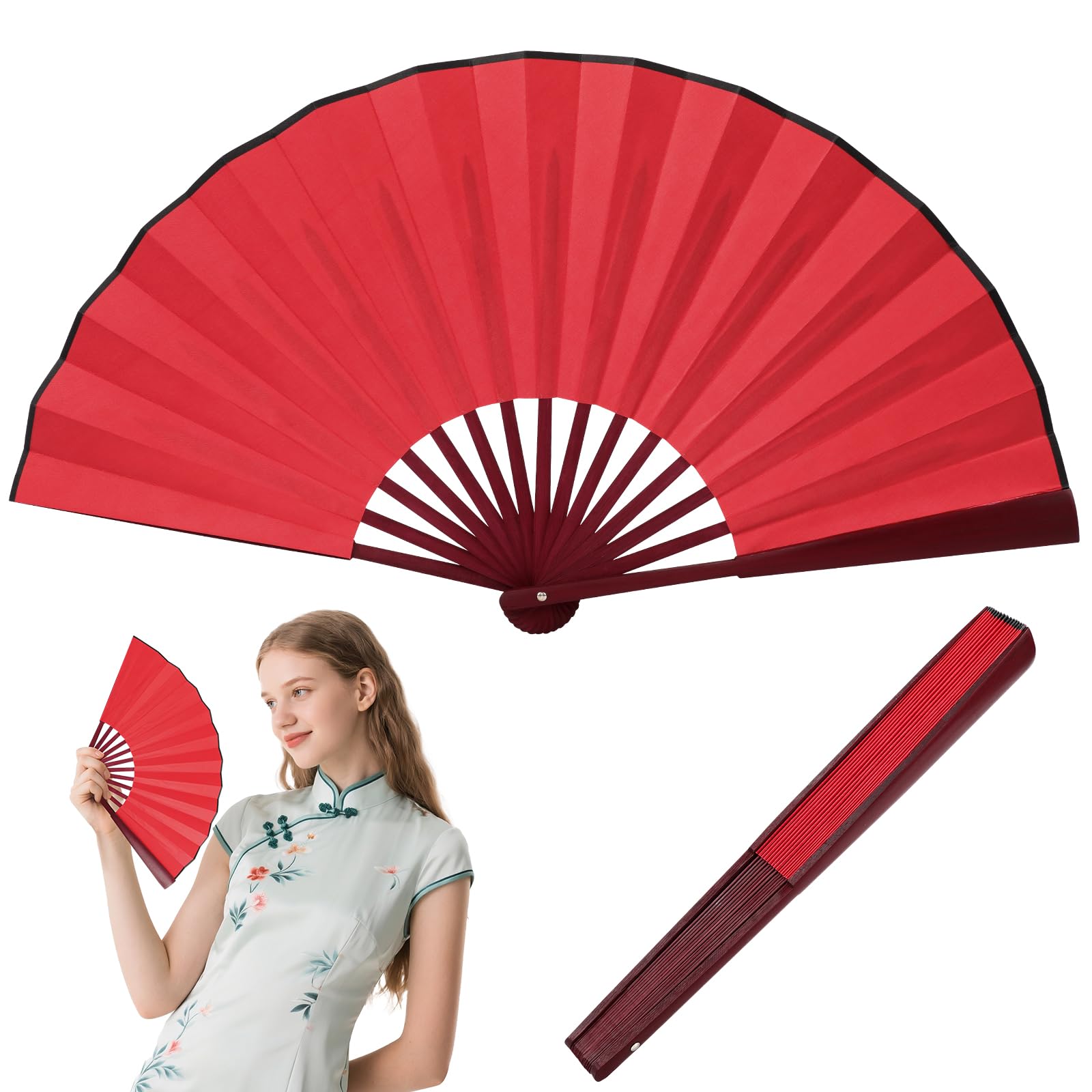 AUJ Boots on The Ground Fans Line Dance Popping Fan,Large Fold Fans,Decorative Folding Fans,Clap Fans for Line Dancing, Clack Handheld Large Folding Hand Rave Fan? (10in Red)
