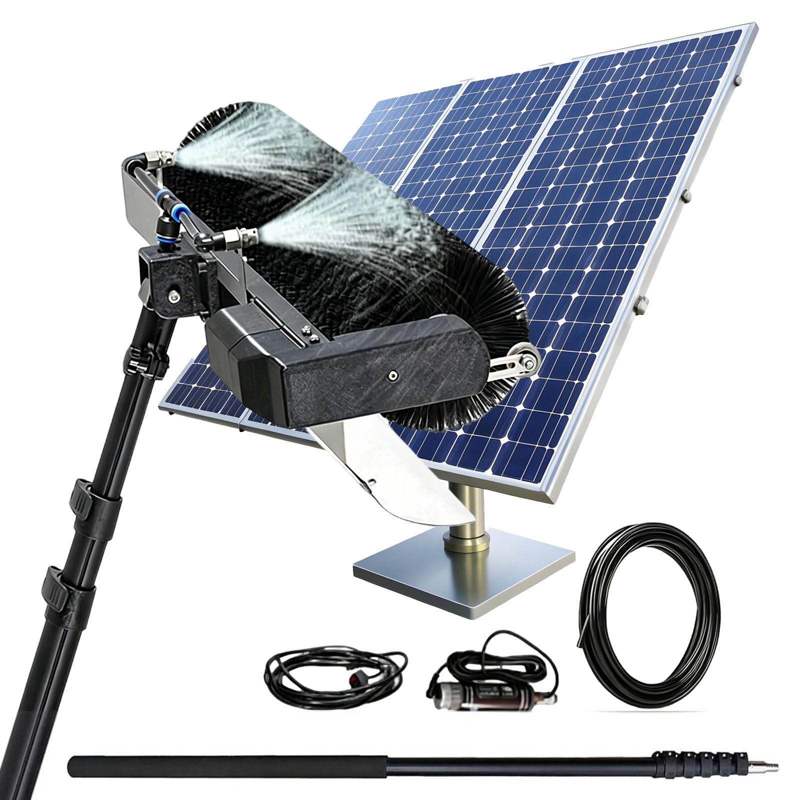 SOTIKARERY Electric Solar Photovoltaic Panel Cleaning, Two Cleaning Modes,Special Roof Water Brush with Adjustable Extension Rod,Automatic Water Supply for PV Panels, Motorhomes, Roofs 5.5m/18ft