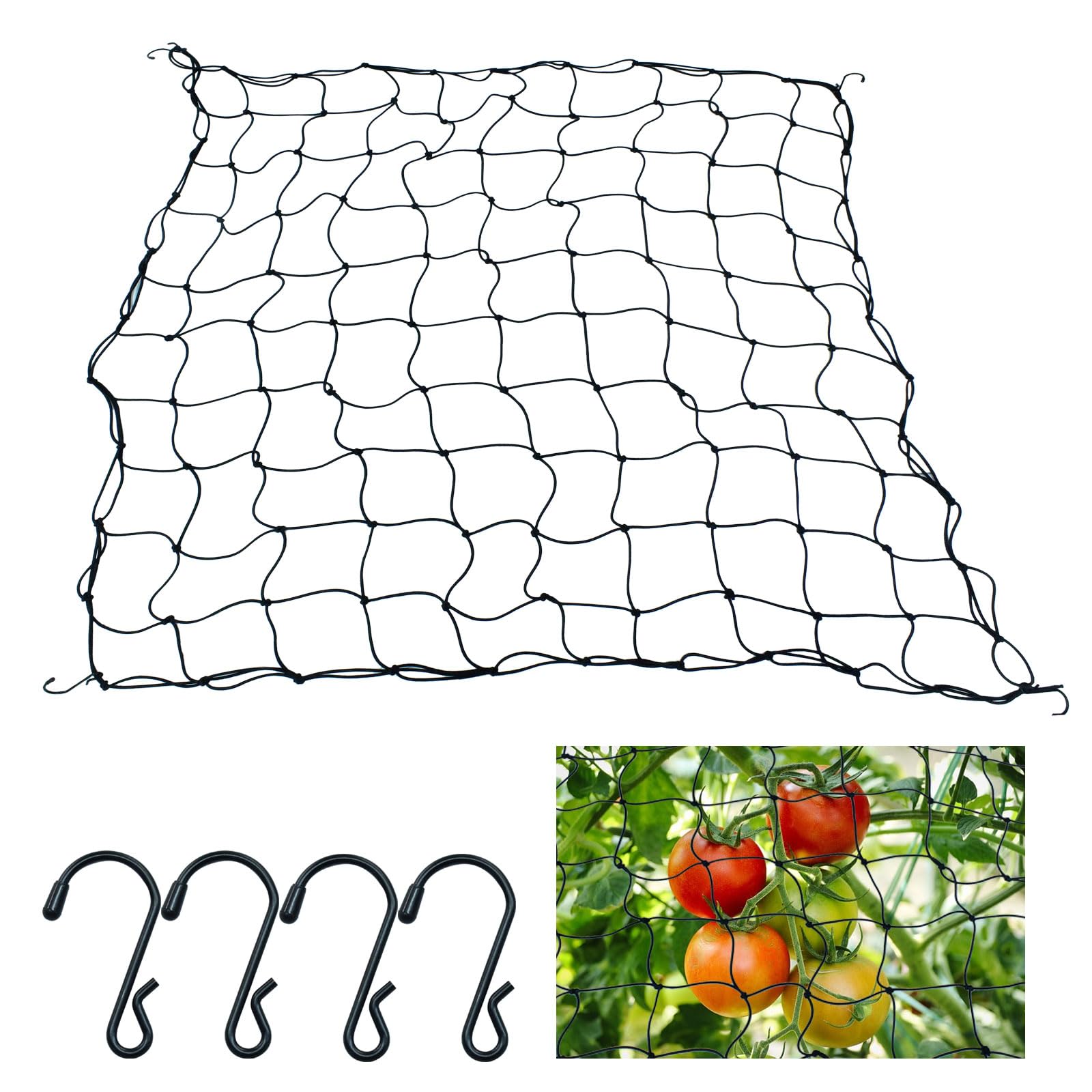 Elastic Trellis Netting 5x5, Stretchy Scrog Net Heavy-Duty Plant Net Flexible Hydroponics Support with Hooks for Grow Tent Climbing Plants (5x5ft stretched size)
