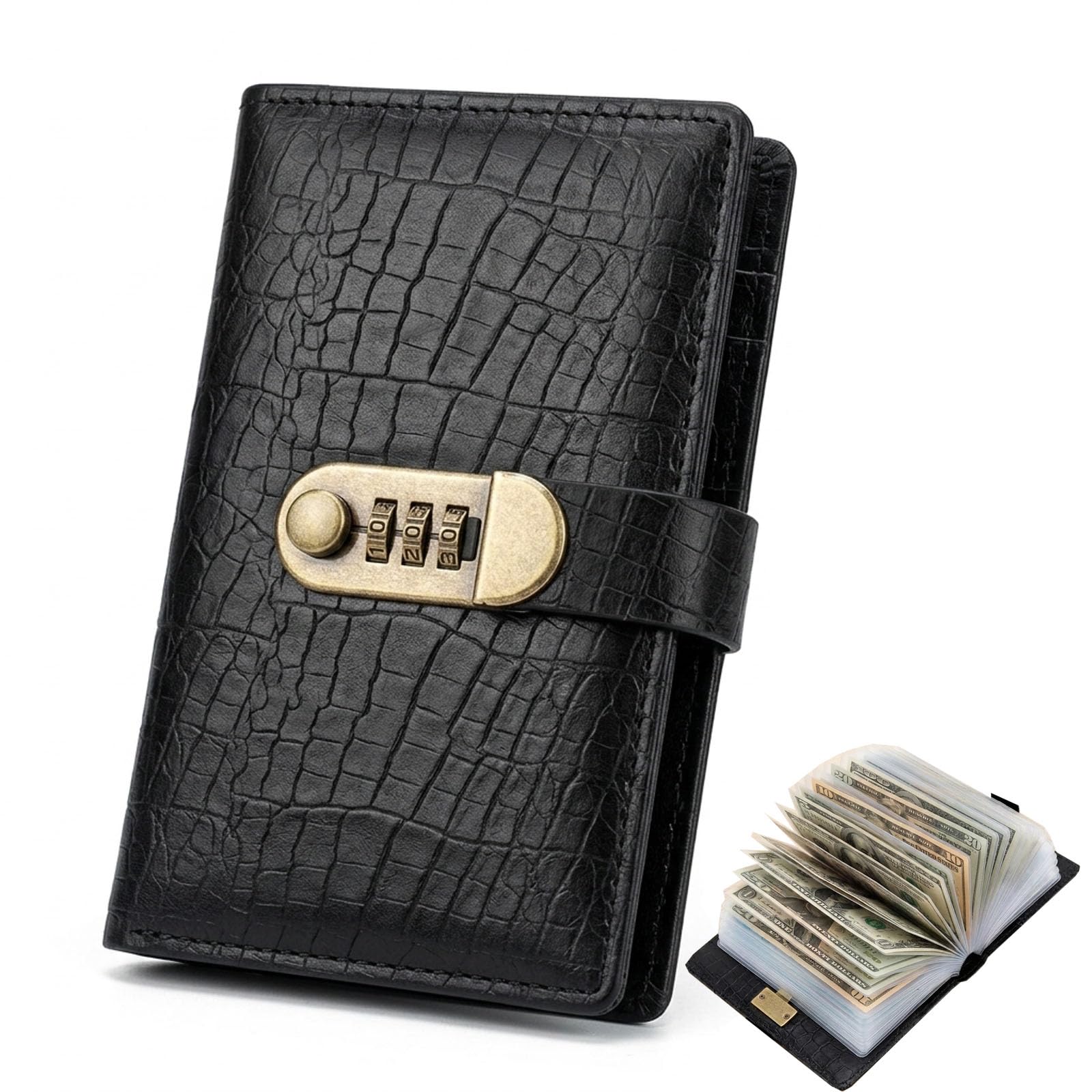 Savings Challenge Book with Combination Lock, Money Saver Wallet, 100 Envelope Savings Challenge Alternative, Secure Cash-Stuffing Budget Planner for Home, Office, Travel, Couple (50 Pages)