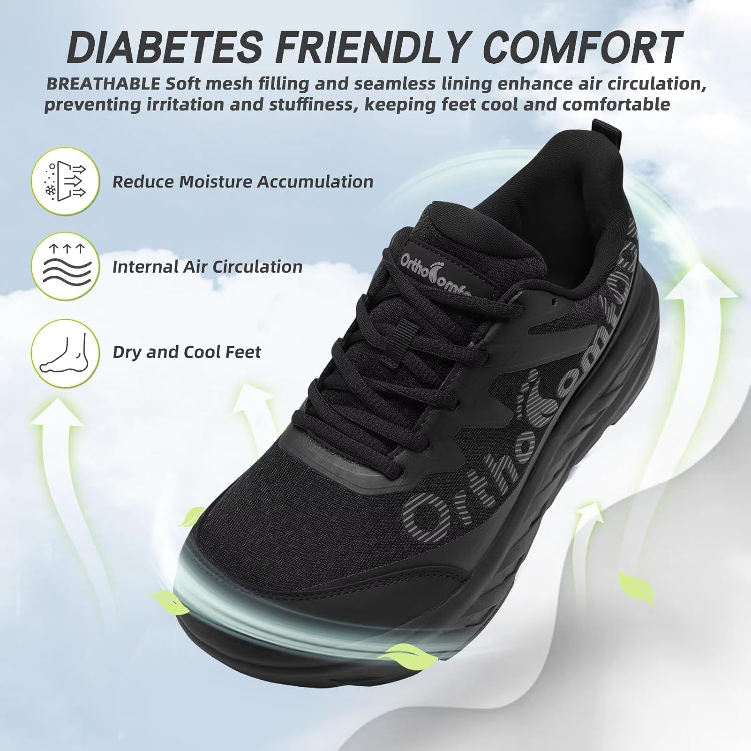 Men's Orthopedic Diabetic Wide Walking Shoes: Wide Toe Box Comfortable Arch Support Plantar Fasciitis Running Sports Sneakers, Casual Flat Feet Swollen Feet Shoes for Foot and Heel Pain Relief - Image 6