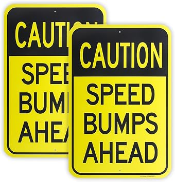 2-Pack Large Speed Bumps Ahead Sign, 18"x 12" .040 Aluminum Reflective Sign Rust Free Aluminum-UV Protected and Weatherproof