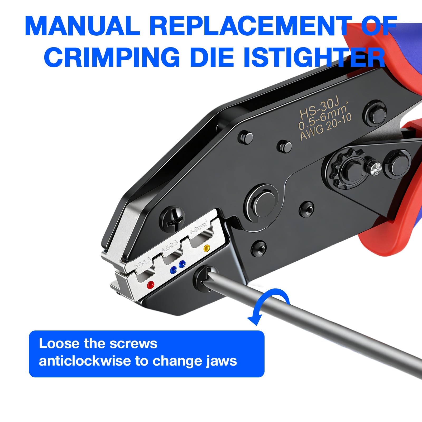 Juego de alicates de crimpado de trinquete con 6 inserciones intercambiables, alicates de crimpado de carga pesada para conectores termocontraíbles, cables aislados/sin aislamiento, férulas