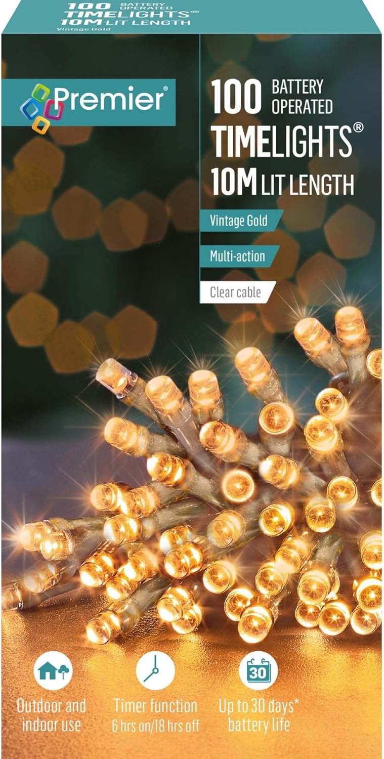 Premier 100 Timelights Battery Operated 10m Clear Cable Multi Action ...