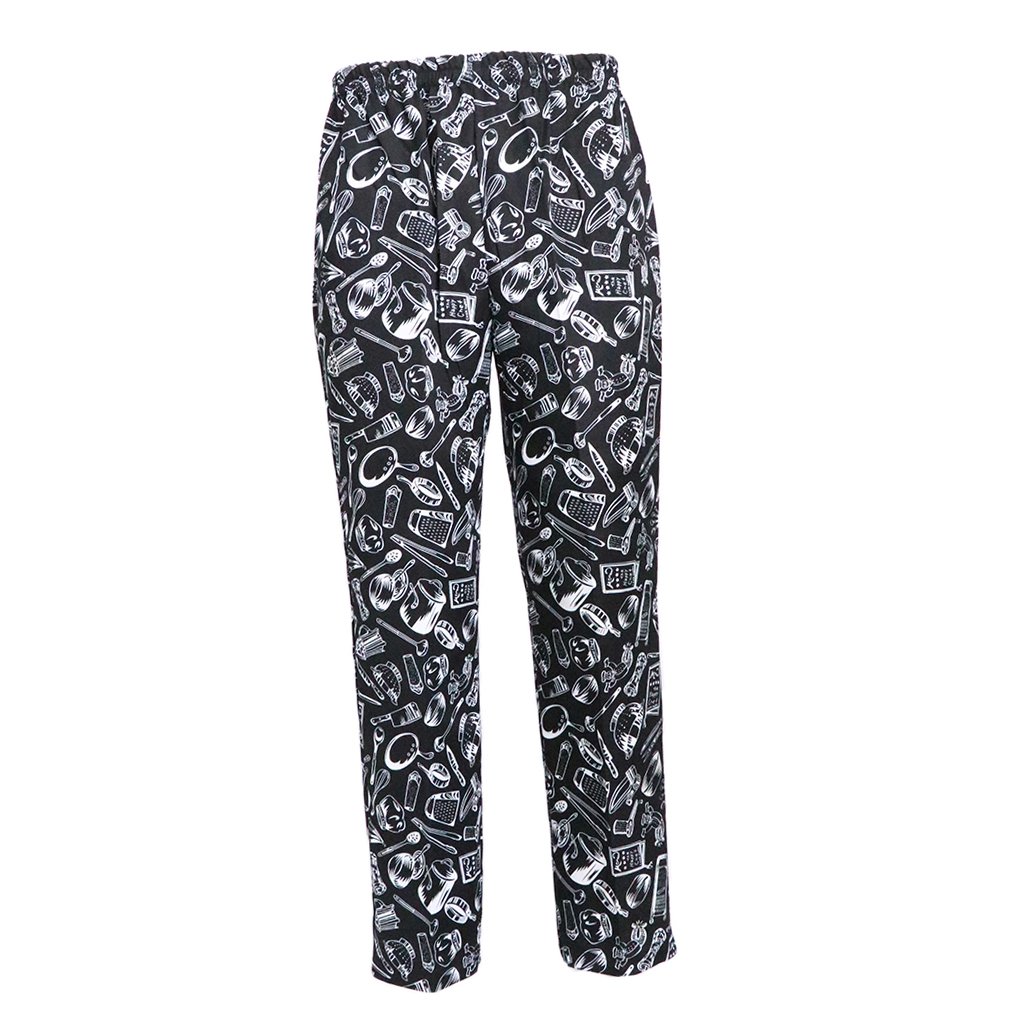 Milageto Various Chef Uniform Restaurant Pants Kitchen Trousers Chef Pants Men Work, TypeJ Cutlery Print