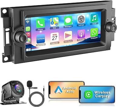 4GB+64GB CarPlay QLED Screen for Dodge Ram 1500/2500/3500 2006-2008, for Chrysler 300 300C 2005-2007,for Jeep Grand Cherokee 2005-2009,Android 13 Car Radio Stereo
