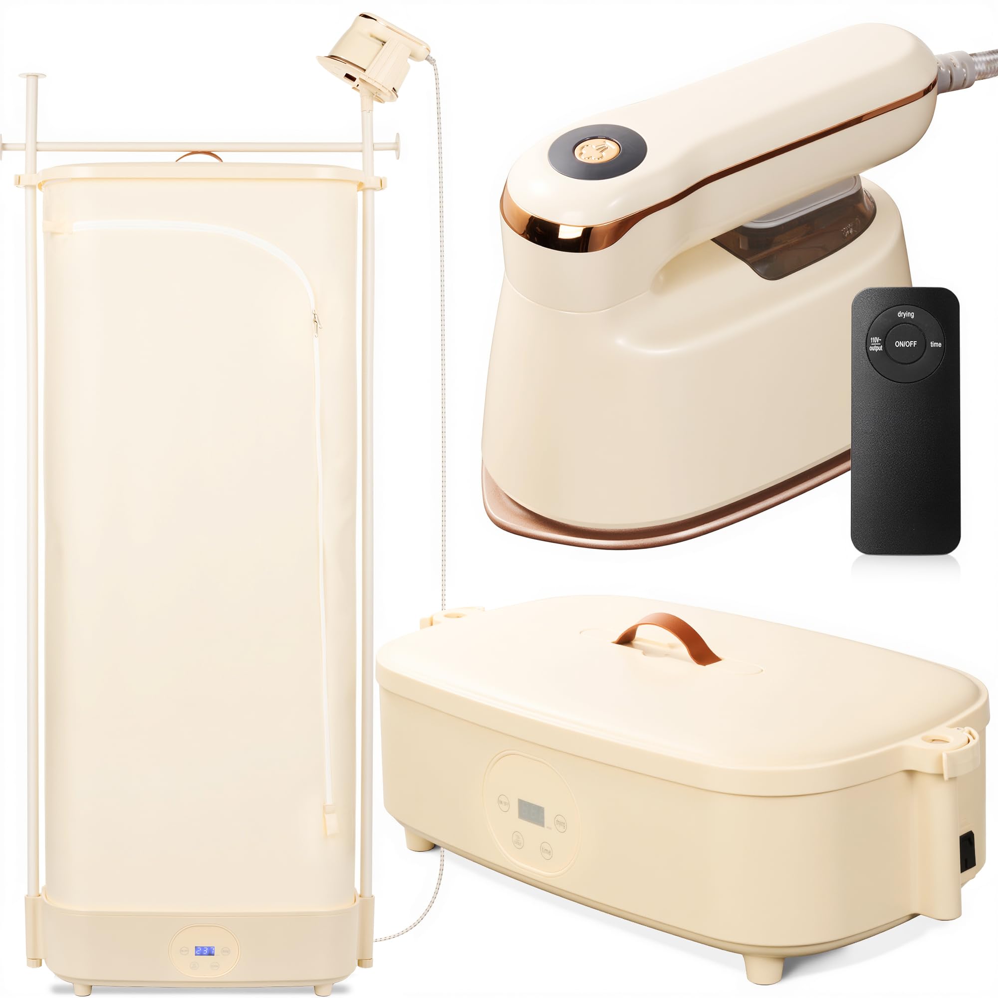 Secadora de ropa portátil 3 en 1 de Osluken, plancha para colgar, tendedero de 1000 W, pequeña, compacta, plegable, eléctrica, con temporizador, control remoto, plancha de vapor para viajes, caravanas, casas, apartamentos.