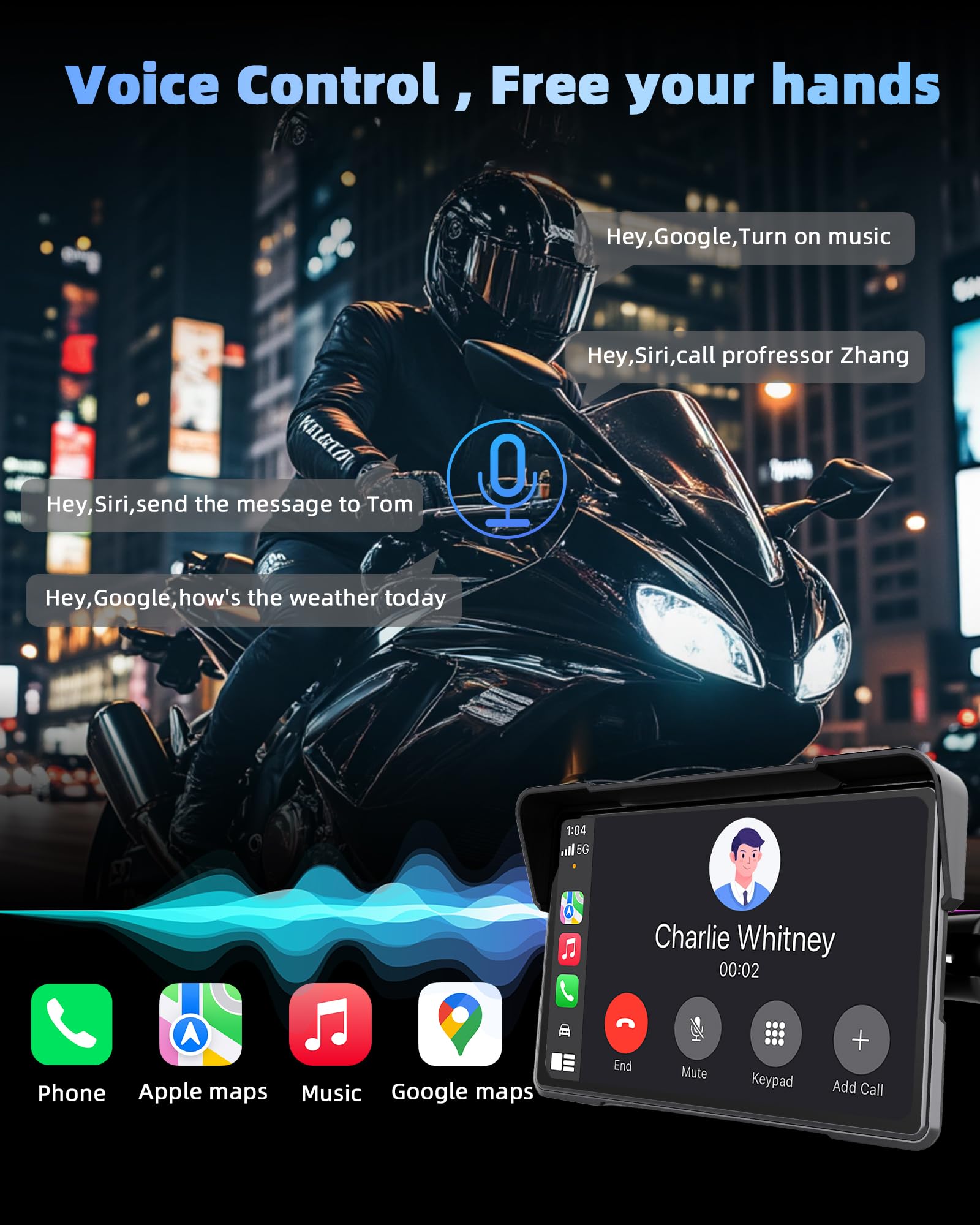 Jansite Carplay Moto Android Auto con TPMS, 7" GPS Moto Navegador Pantalla Táctil Resistente al Agua IP67 Bluetooth Siri y Asistente de Google - 5