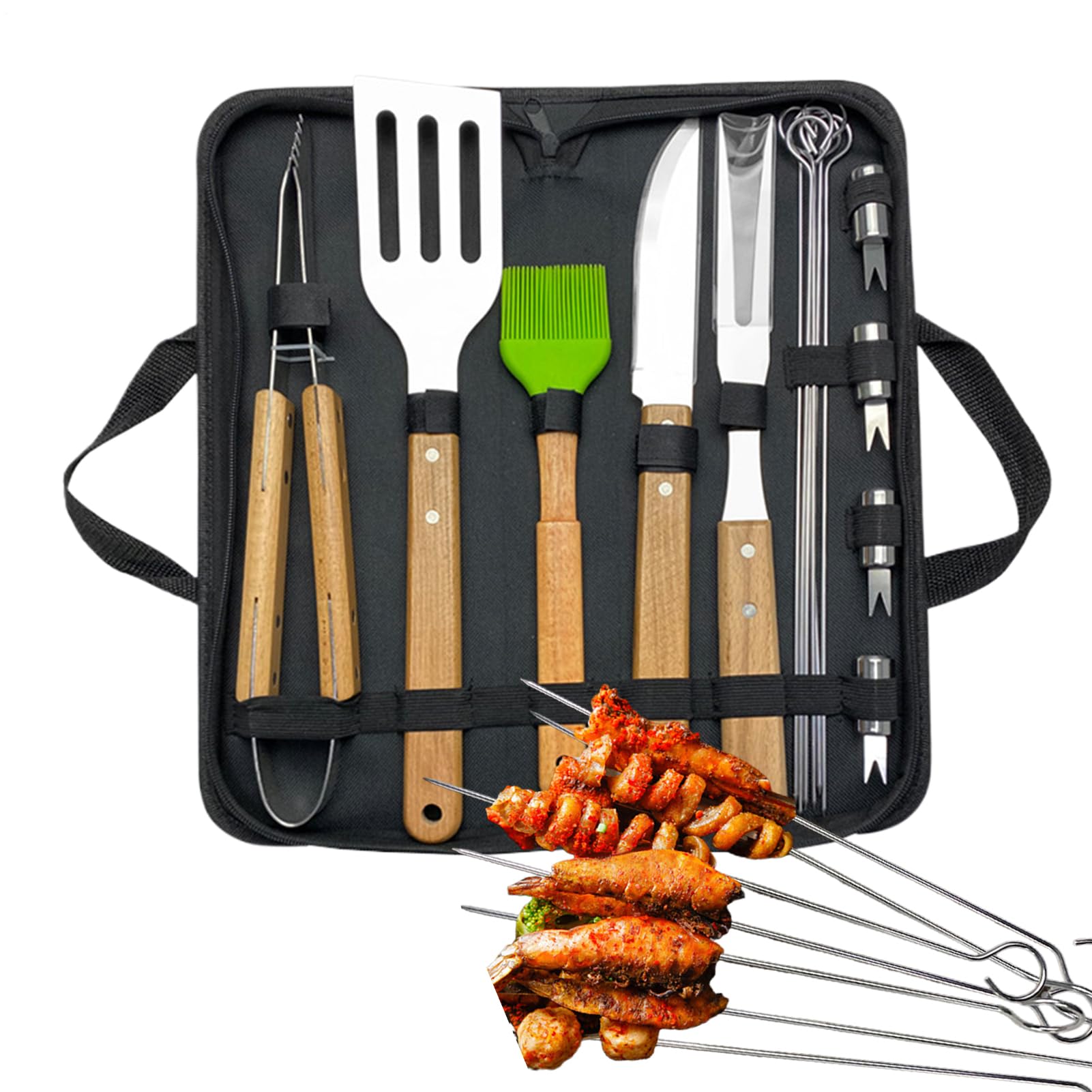 Set di attrezzi per barbecue, 16 pezzi, in acciaio inox, per campeggio, giardino, picnic