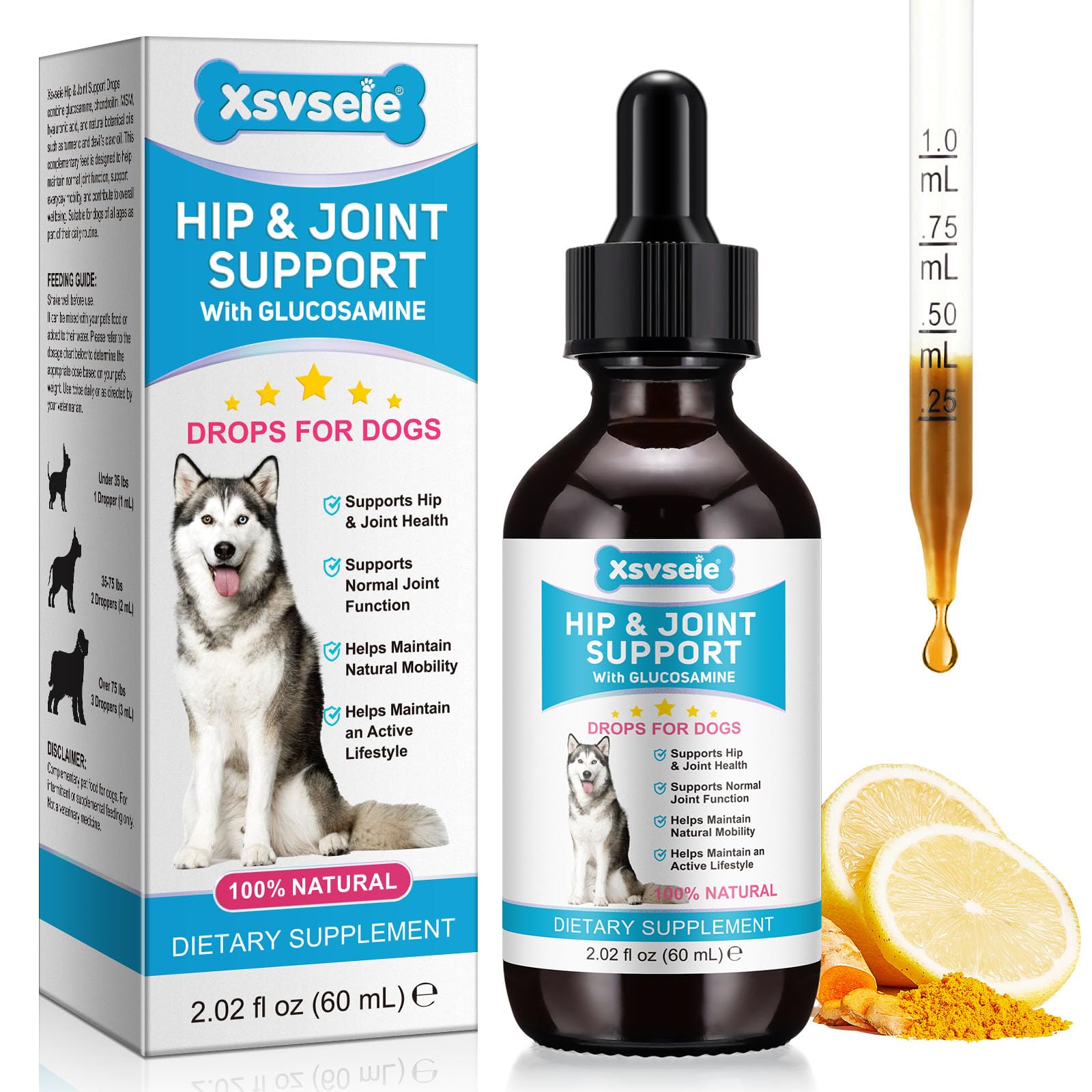 Dog Joint Supplement Drops 120ml for Dogs,Glucosamine for Dogs with Chondroitin, MSM,Hyaluronic Acid & Type II Collagen,Hip and Joint Support for Dogs,Liquid Mobility Supplement for Small & Large Dogs