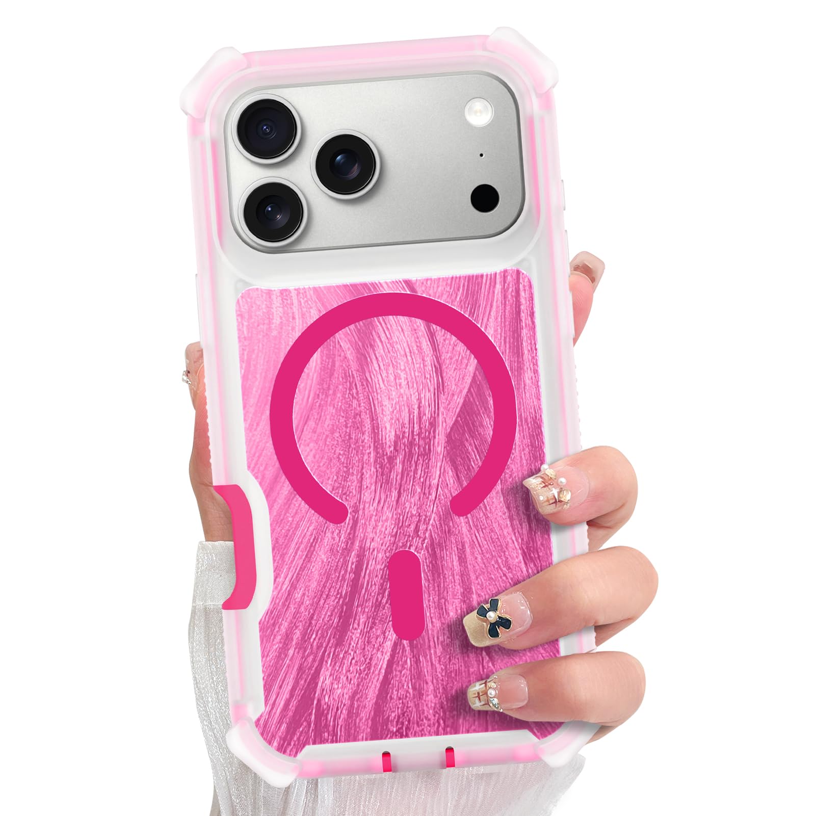 SOKAD Custodia magnetica per iPhone 17 Pro, compatibile con Magsafe, graziosa parte posteriore iridescente glitterata per donne e ragazze, cuscino angolare 2 in 1, resistente, protezione contro le