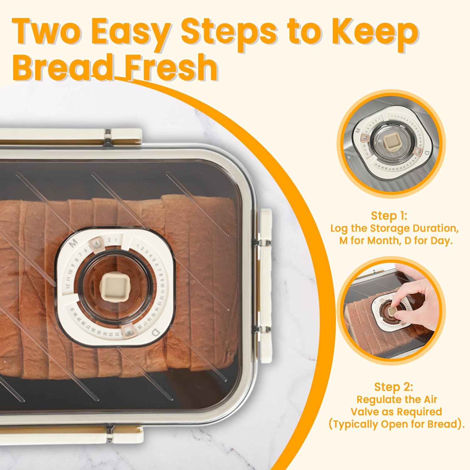 Large Bread Container: Time Recording Bread Storage Container with Lid, Stainless Steel Bread Box, Bread Storage Solution, Airtight Bread Box, Dishwasher Safe (Silver-White) - Image 3