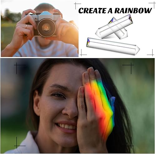 Miniatura 6 de Kanayu Paquete de 12 prismas triangulares transparentes de vidrio óptico triple para efectos de fotografía, física, enseñanza de espectro de luz