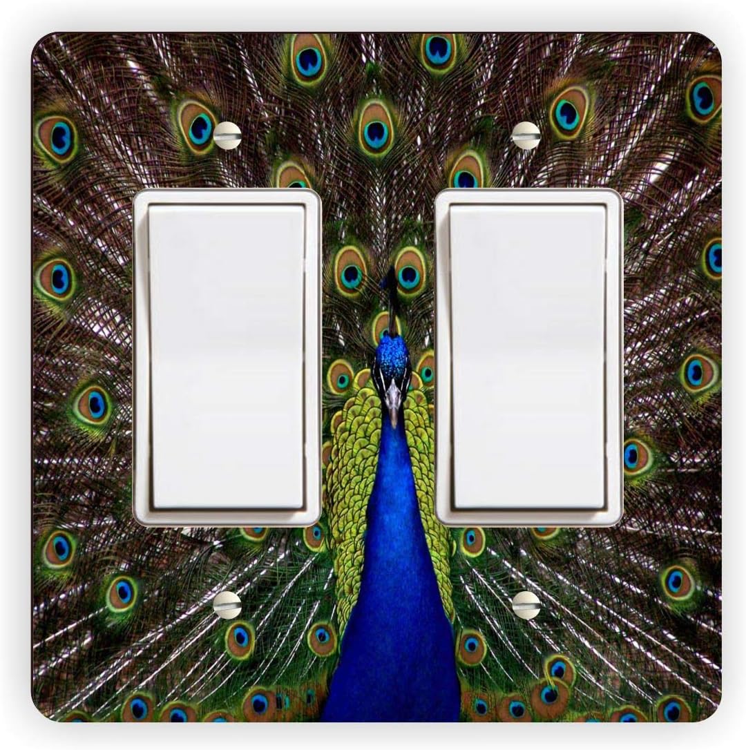 Blue Peacock - Double Rocker Light Switch Cover - Double Rocker Switch Plate
