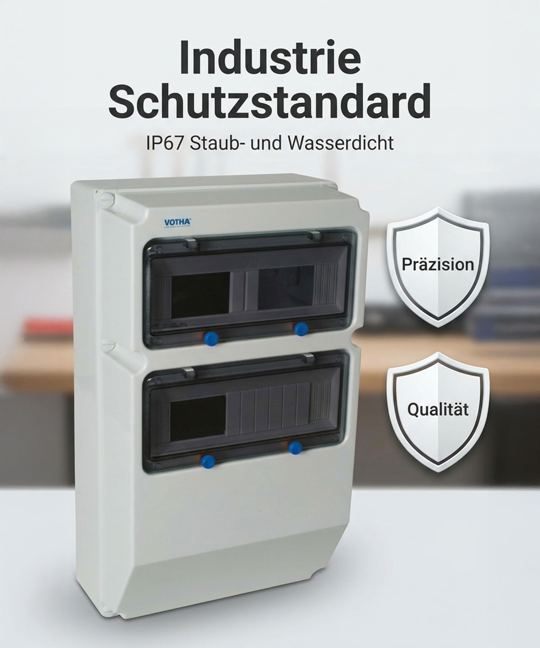 JÄGER VOTHA Wandverteiler Leergehäuse Wuppertal, Sicherungskasten IP67, schlagfestes IK08 ABS Gehäuse, 26 TE Verteilerkasten, transparente Abdeckung, Hutschienenmontage, Made in Germany