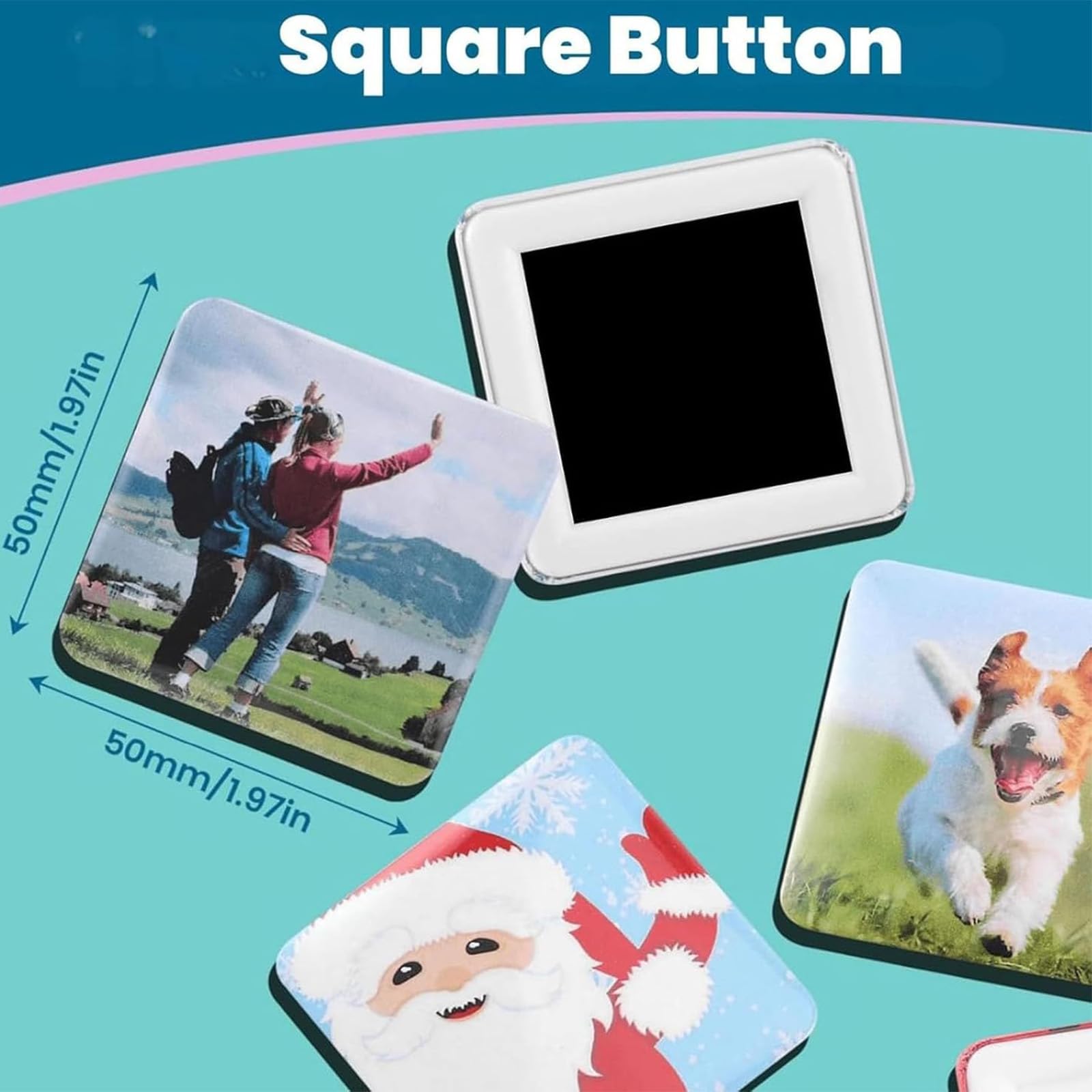 Maquina De Pins, Maquina Chapas Personalizadas Kit, 50x50mm Máquina De Imán Fotográfico, Cuadradas Máquina Para Hacer Imanes De Nevera, 100 Juegos De Suministros, Ideal Para Fiestas, Eventos